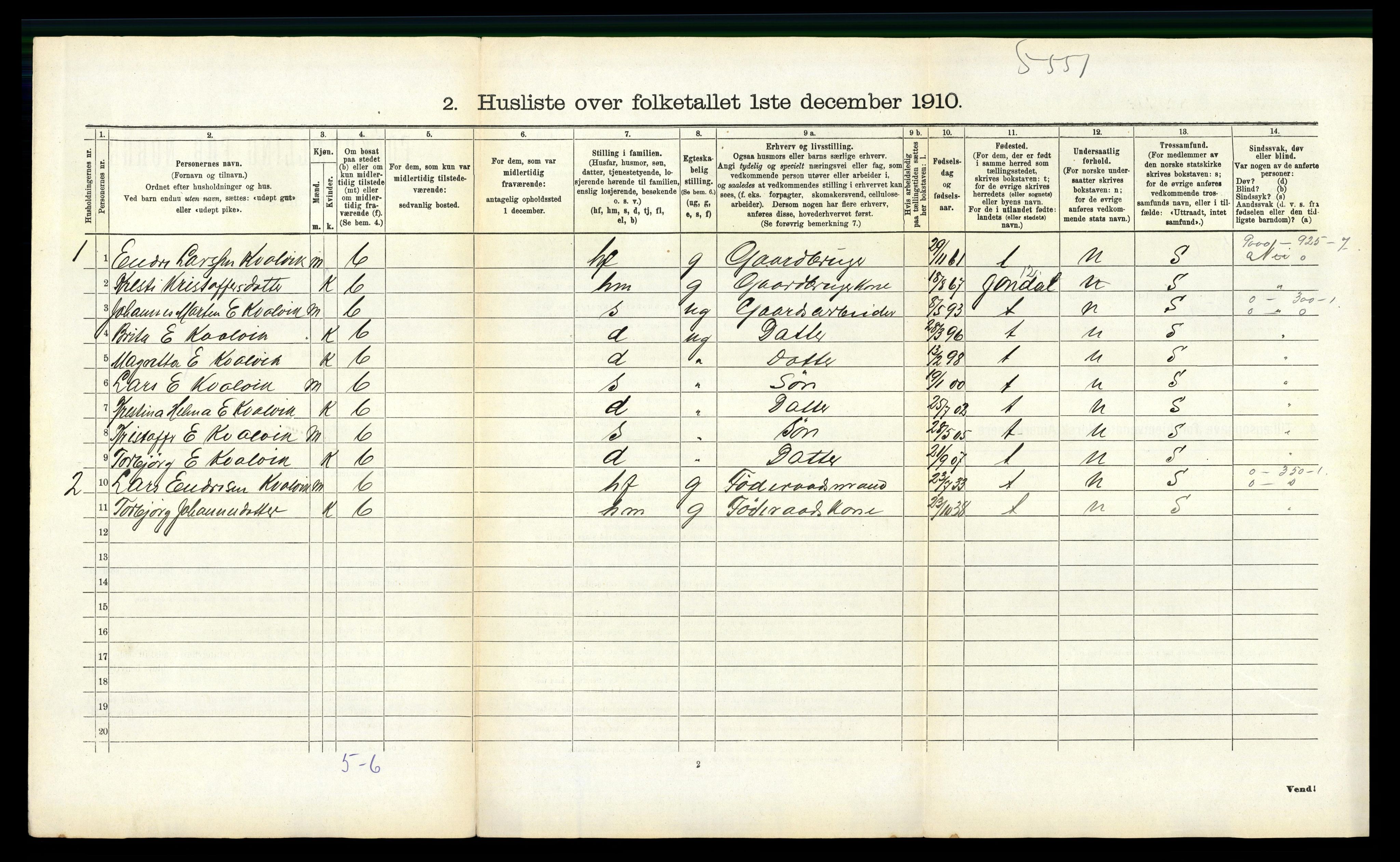 RA, 1910 census for Ullensvang, 1910, p. 1468