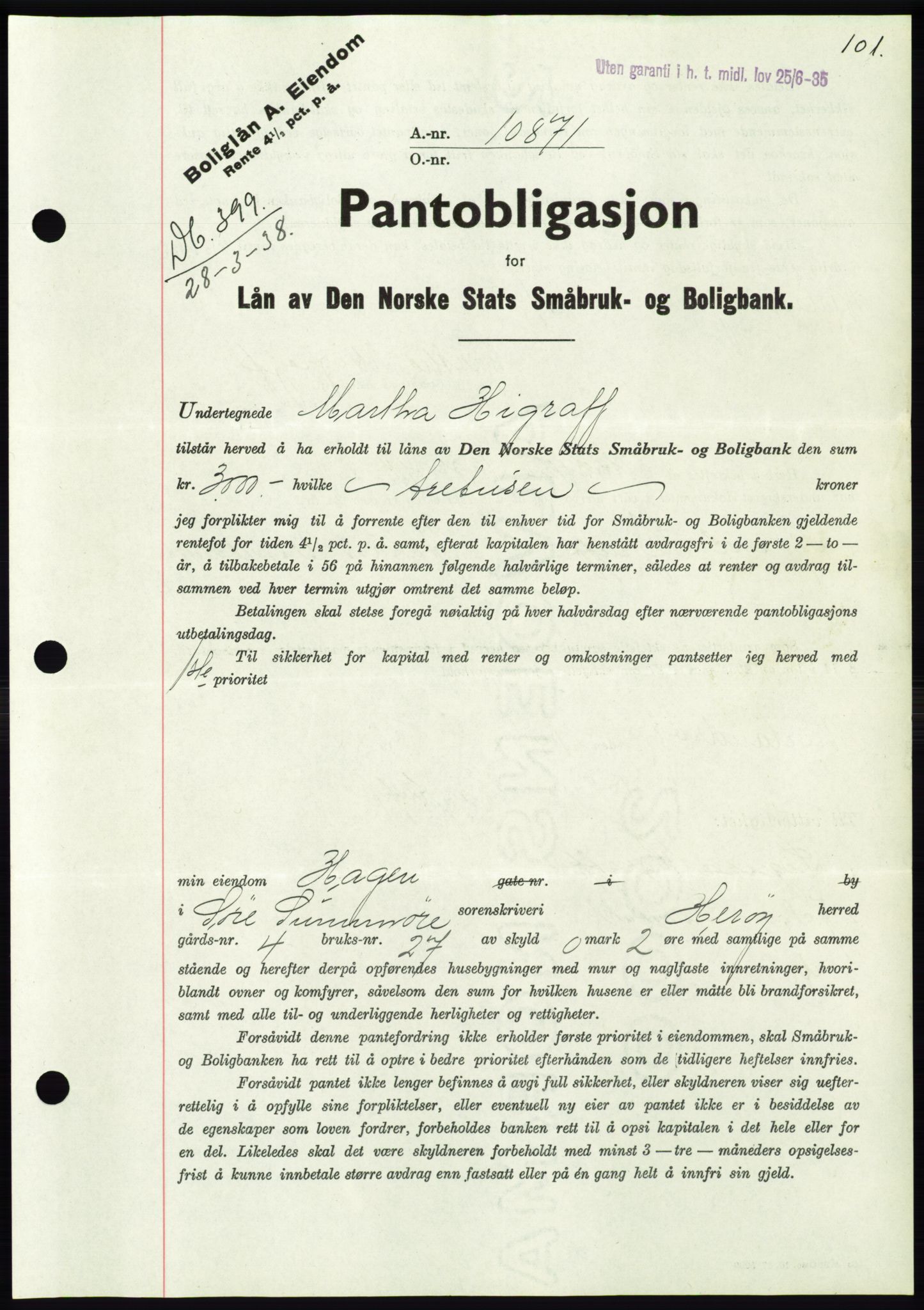 Søre Sunnmøre sorenskriveri, AV/SAT-A-4122/1/2/2C/L0065: Mortgage book no. 59, 1938-1938, Diary no: : 399/1938