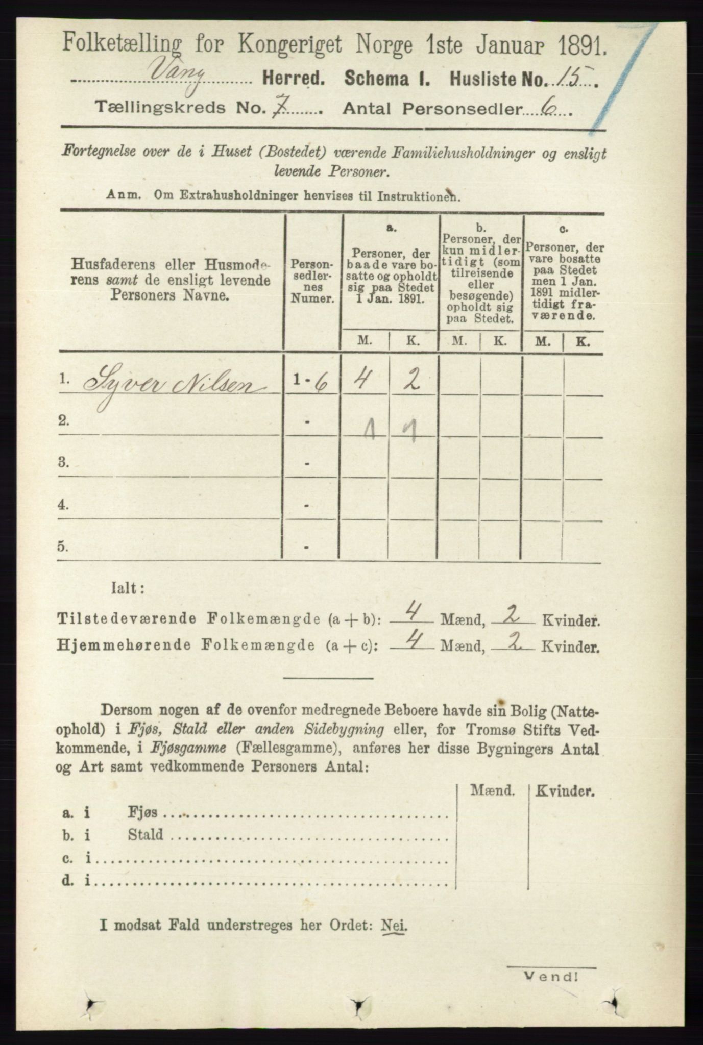 RA, 1891 census for 0414 Vang, 1891, p. 4934