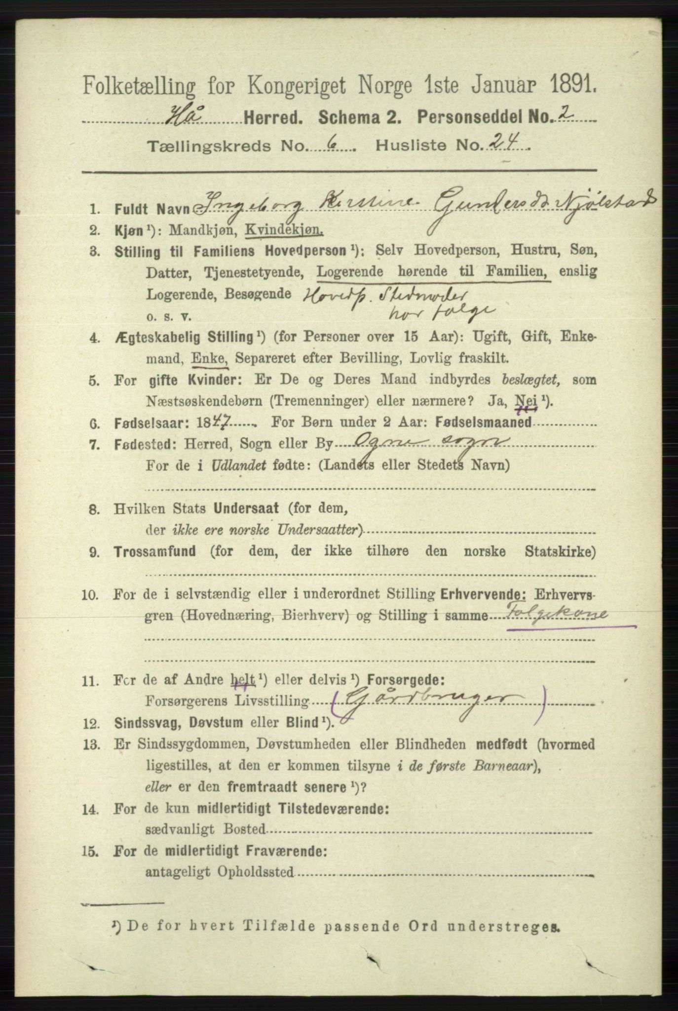 RA, 1891 census for 1119 Hå, 1891, p. 1878