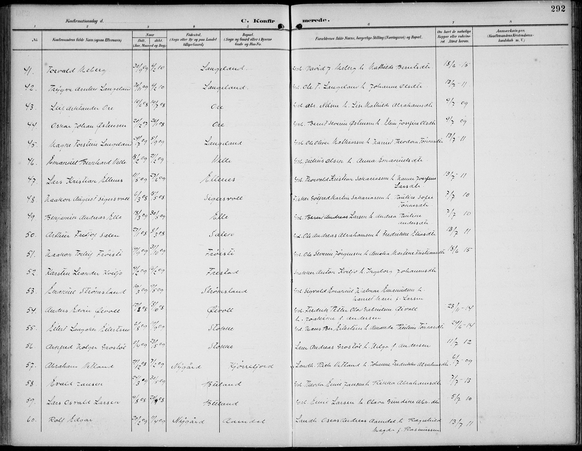 Lista sokneprestkontor, AV/SAK-1111-0027/F/Fb/L0005: Parish register (copy) no. B 5, 1892-1923, p. 292