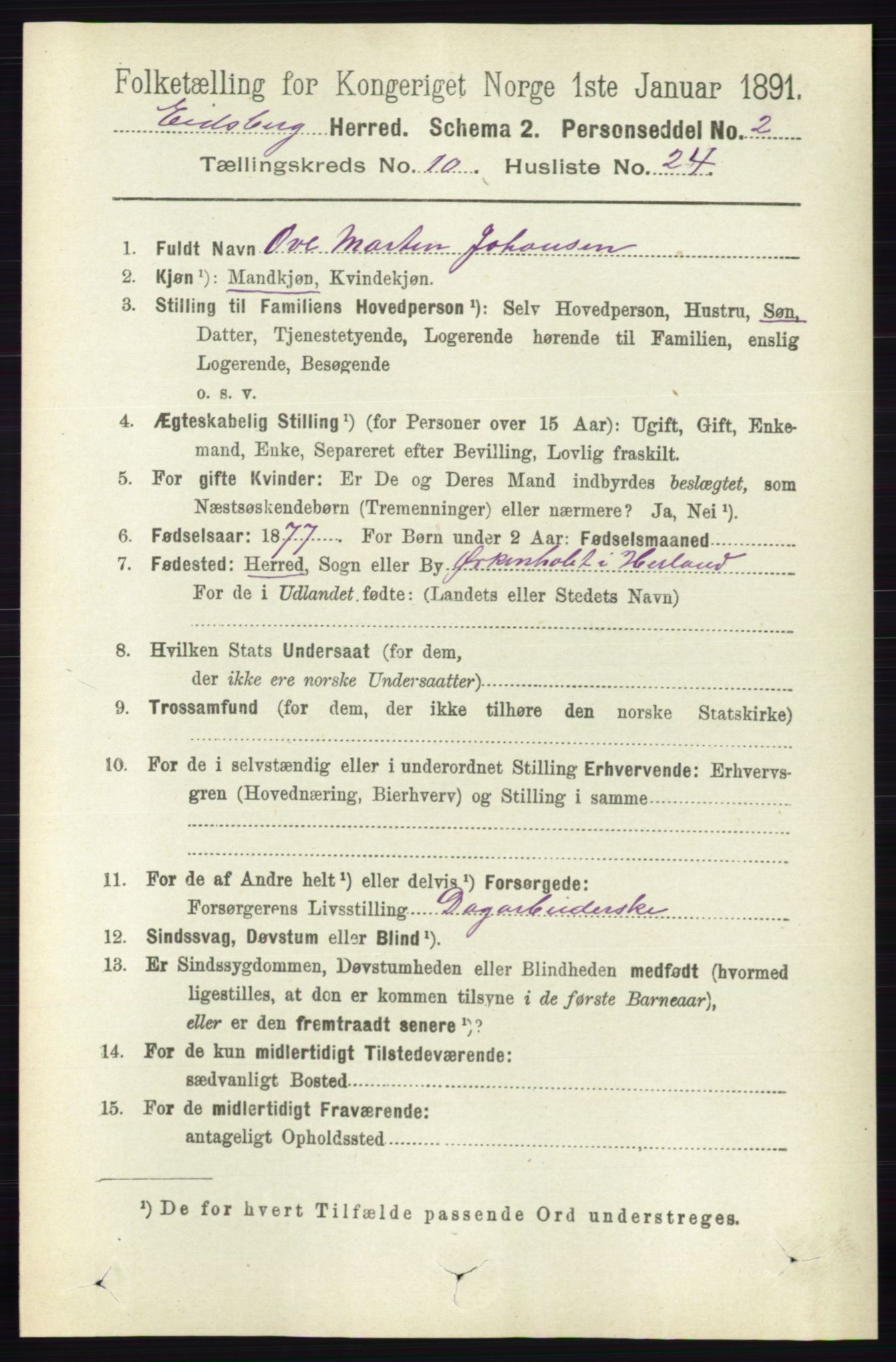 RA, 1891 census for 0125 Eidsberg, 1891, p. 5804