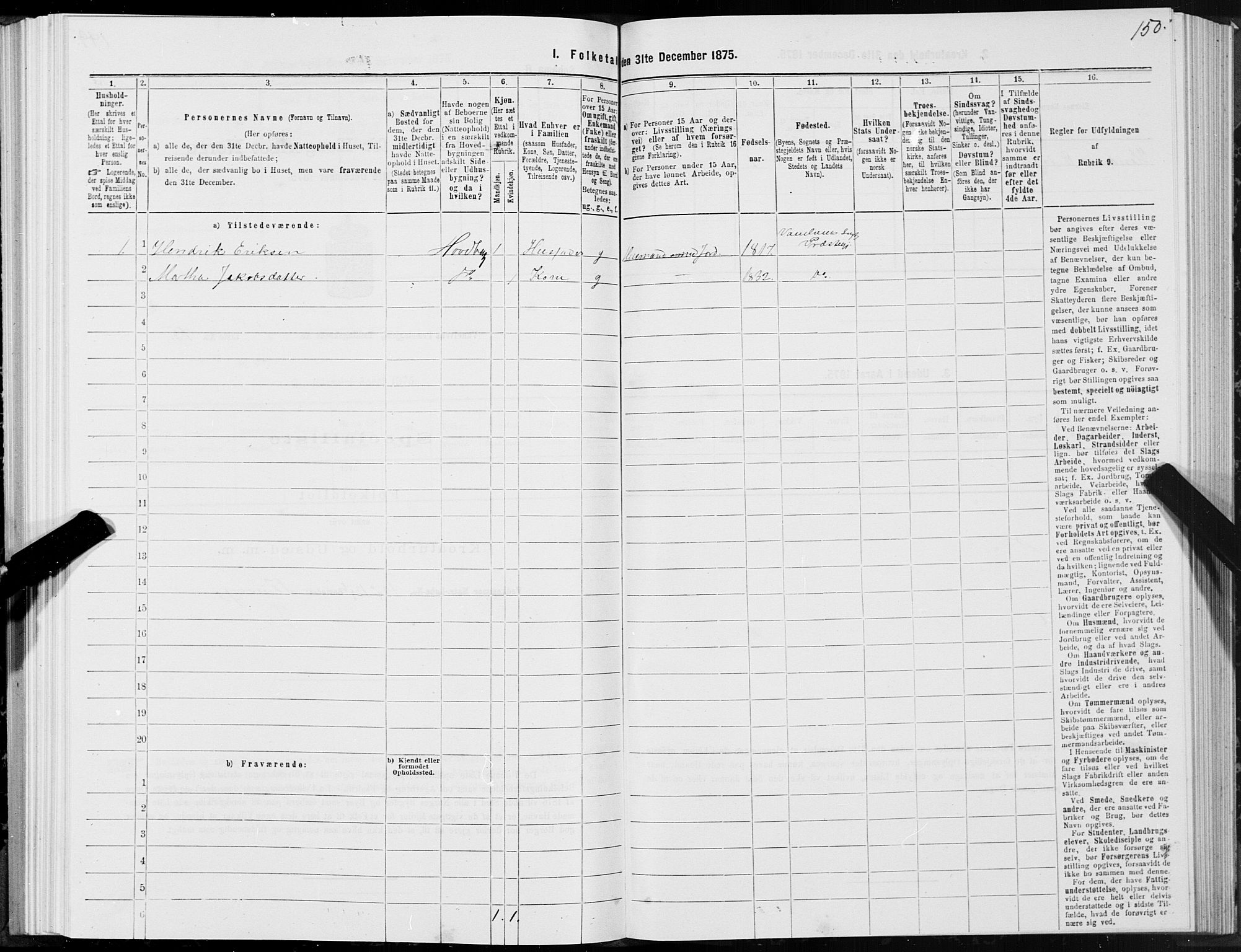 SAT, 1875 census for 1511P Vanylven, 1875, p. 1150