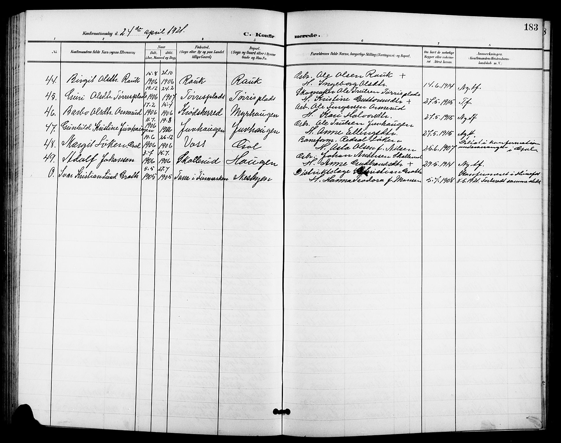 Nes kirkebøker, AV/SAKO-A-236/G/Ga/L0004: Parish register (copy) no. I 4, 1900-1925, p. 183