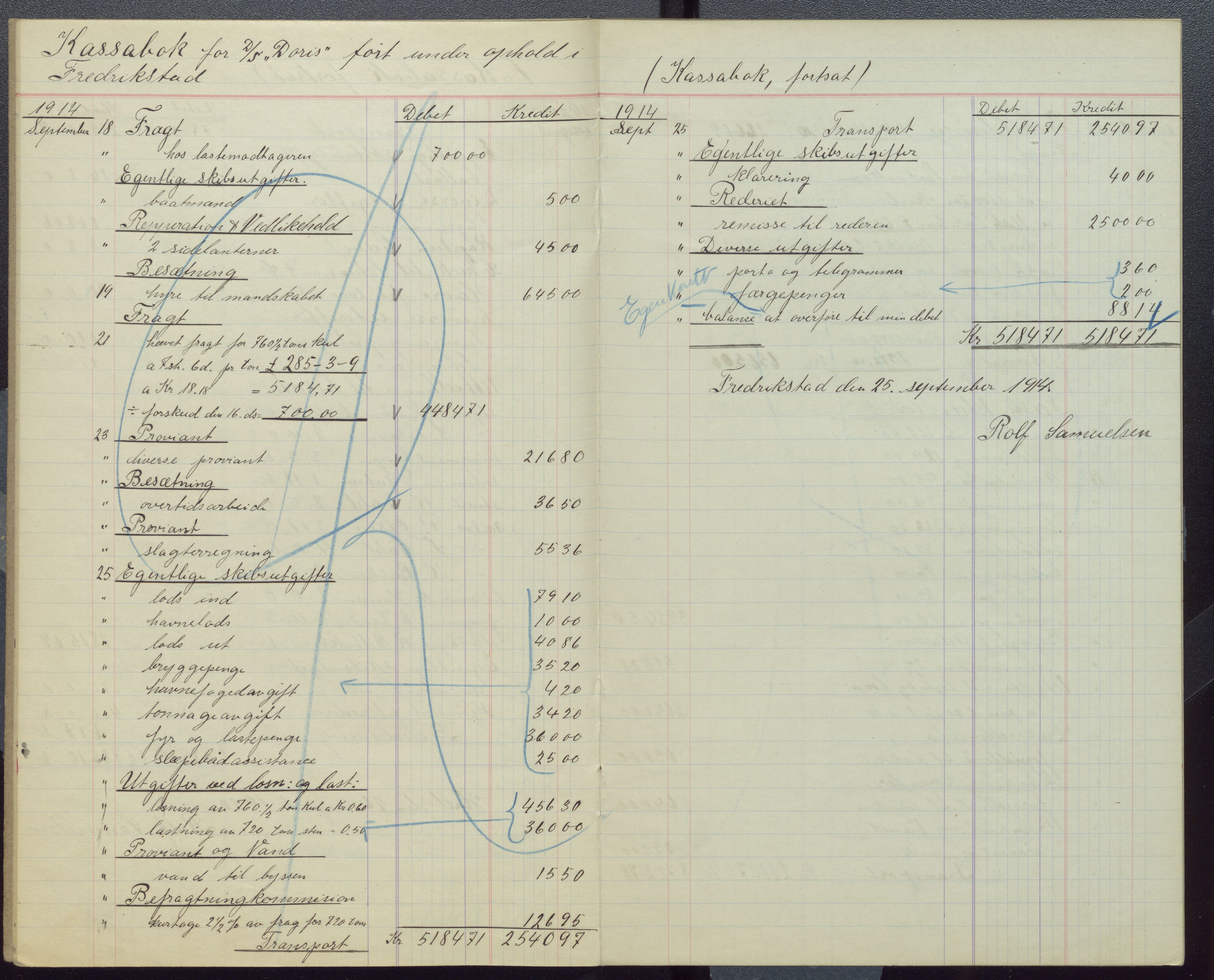 Samuelsen, Nils August. Kaptein, VEMU/ARS-A-1323/Y/L0001: Lærerbøker m.m., 1921