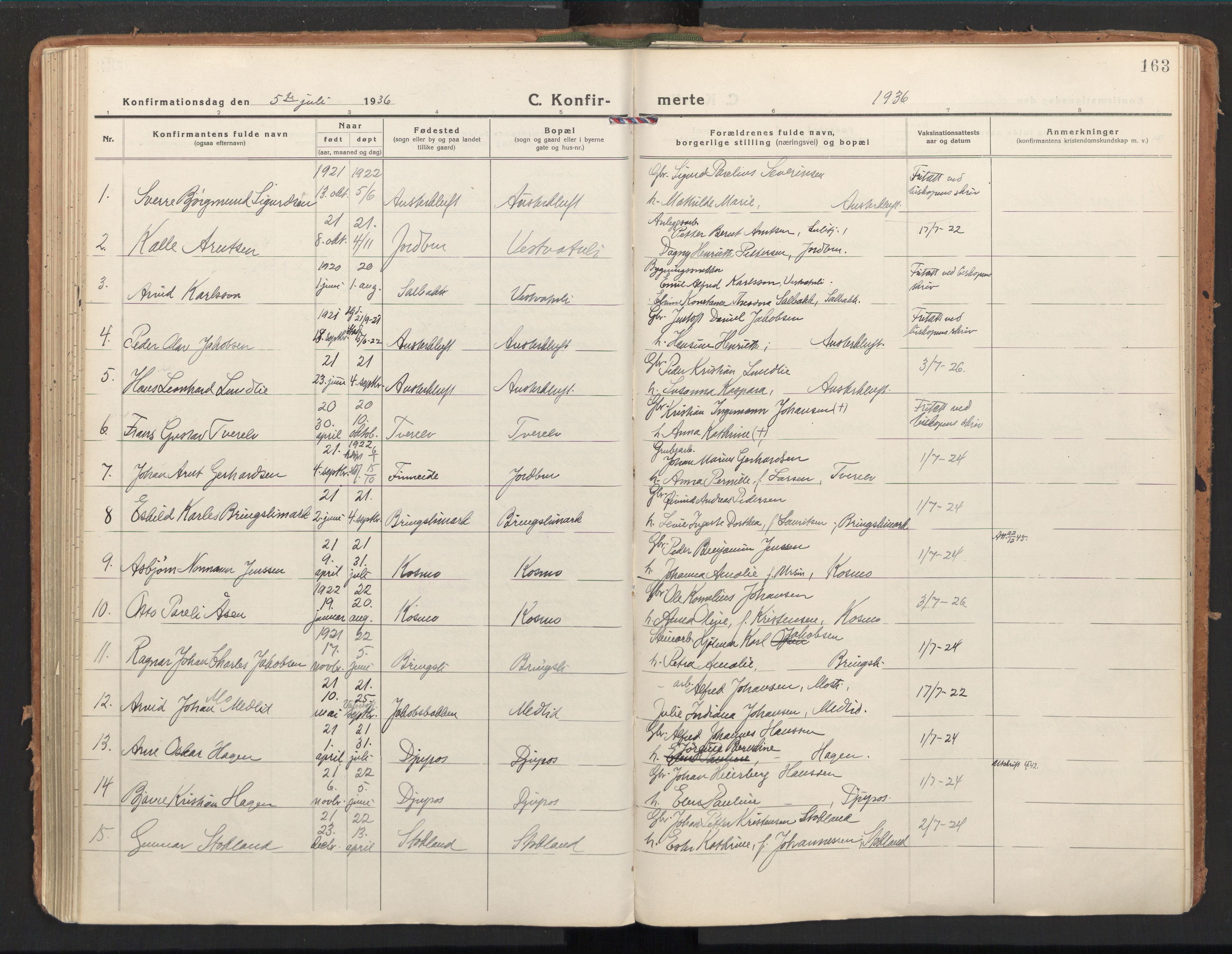 Ministerialprotokoller, klokkerbøker og fødselsregistre - Nordland, SAT/A-1459/851/L0725: Parish register (official) no. 851A02, 1922-1944, p. 163