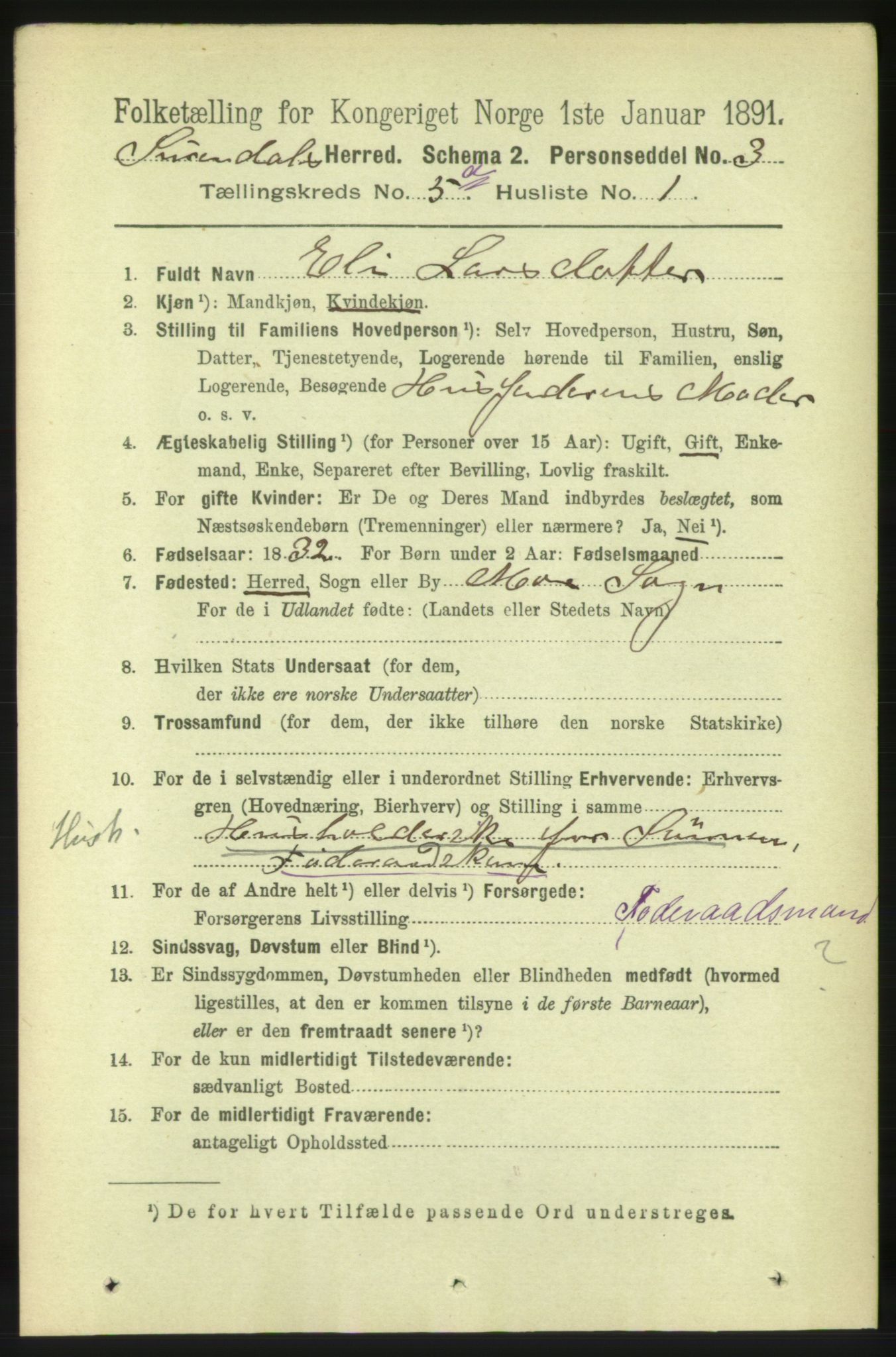 RA, 1891 census for 1566 Surnadal, 1891, p. 1399