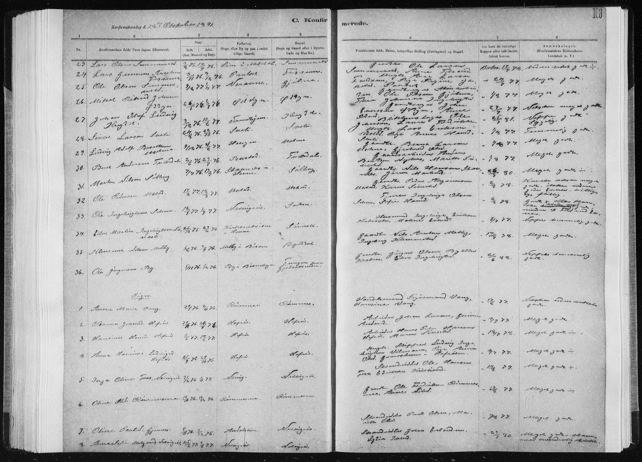 Ministerialprotokoller, klokkerbøker og fødselsregistre - Sør-Trøndelag, SAT/A-1456/668/L0818: Parish register (copy) no. 668C07, 1885-1898, p. 188