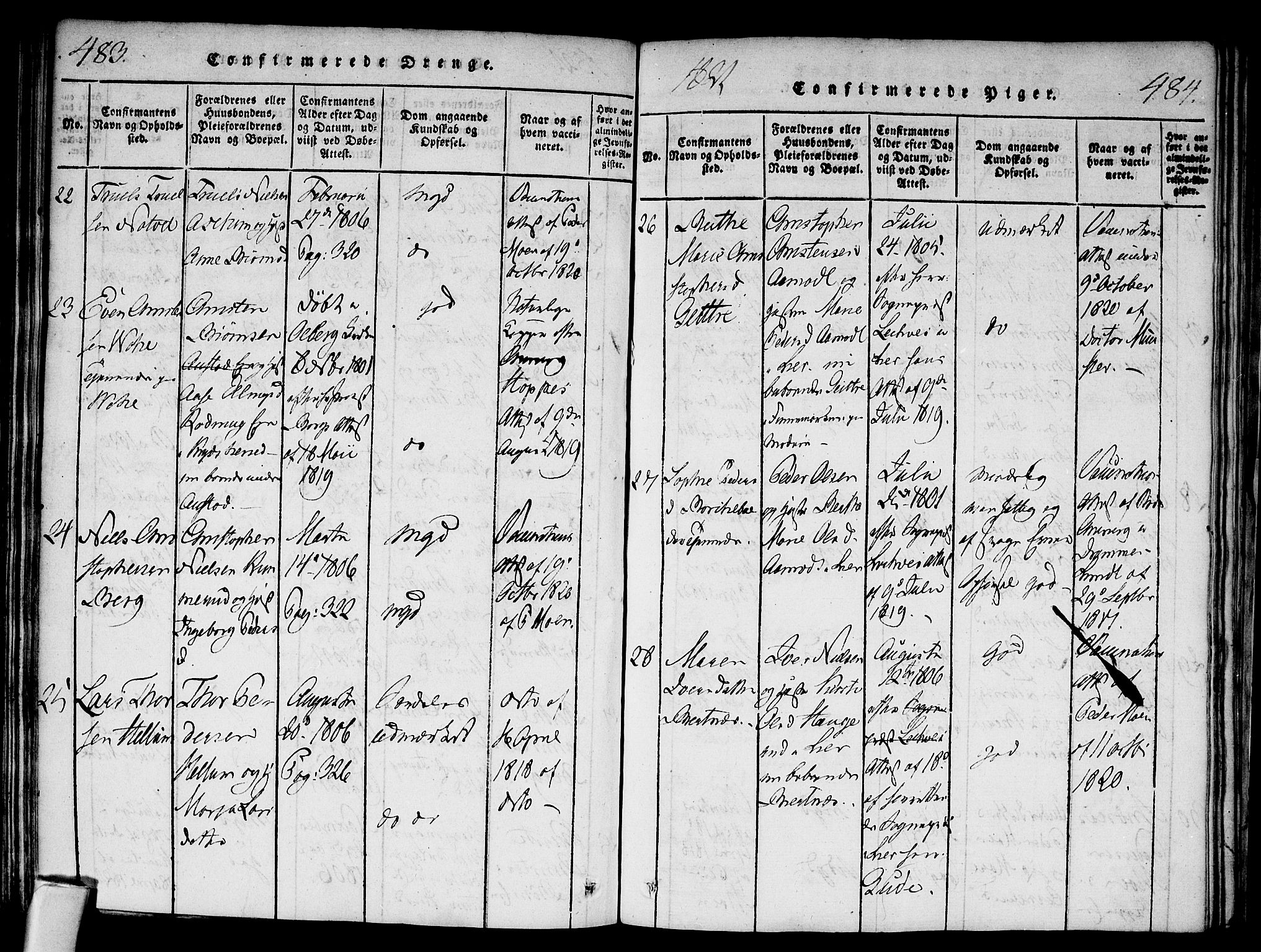 Modum kirkebøker, AV/SAKO-A-234/F/Fa/L0004: Parish register (official) no. 4, 1818-1824, p. 483-484