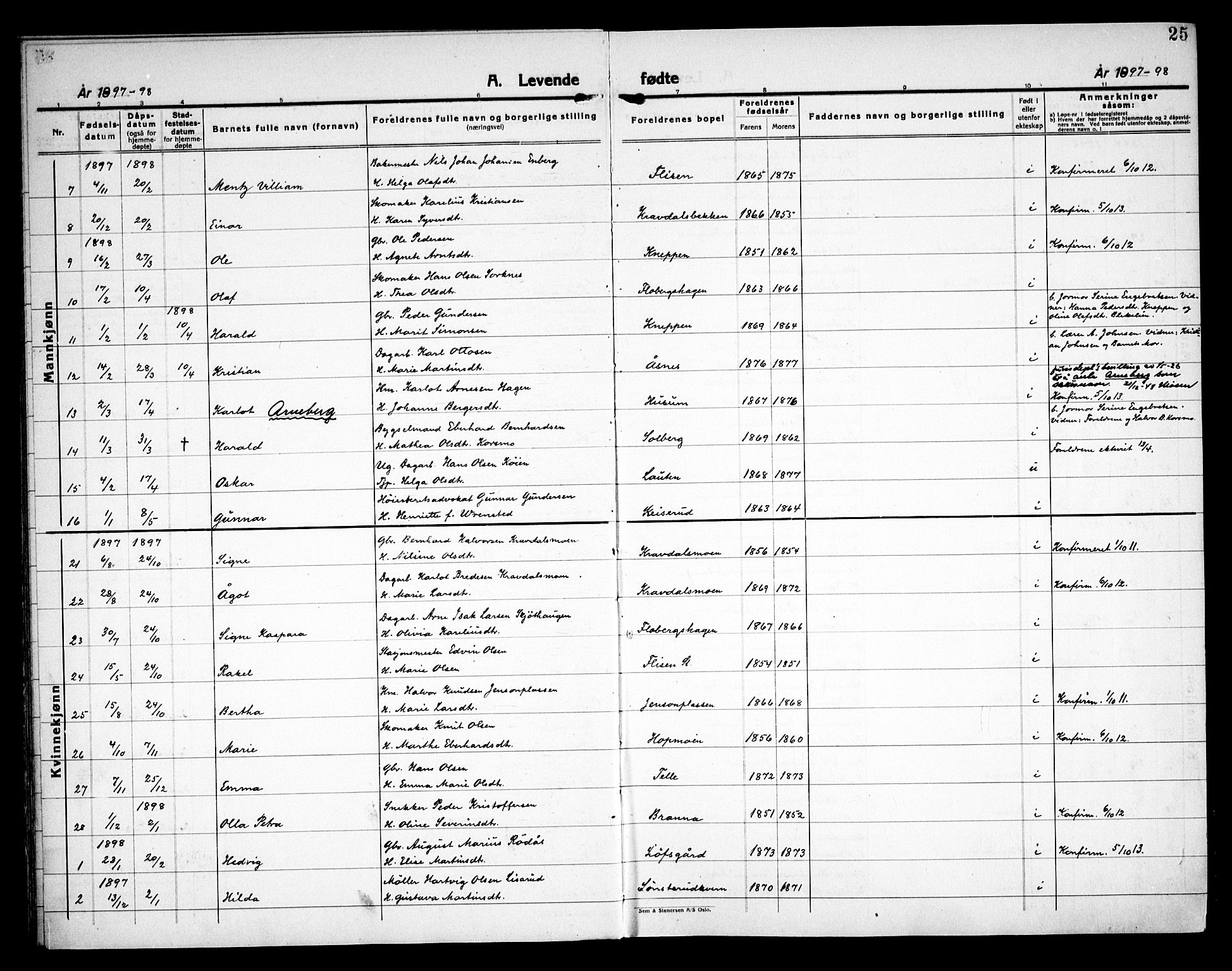 Åsnes prestekontor, AV/SAH-PREST-042/H/Ha/Haa/L0000C: Parish register (official) no. 0A, 1890-1929, p. 25