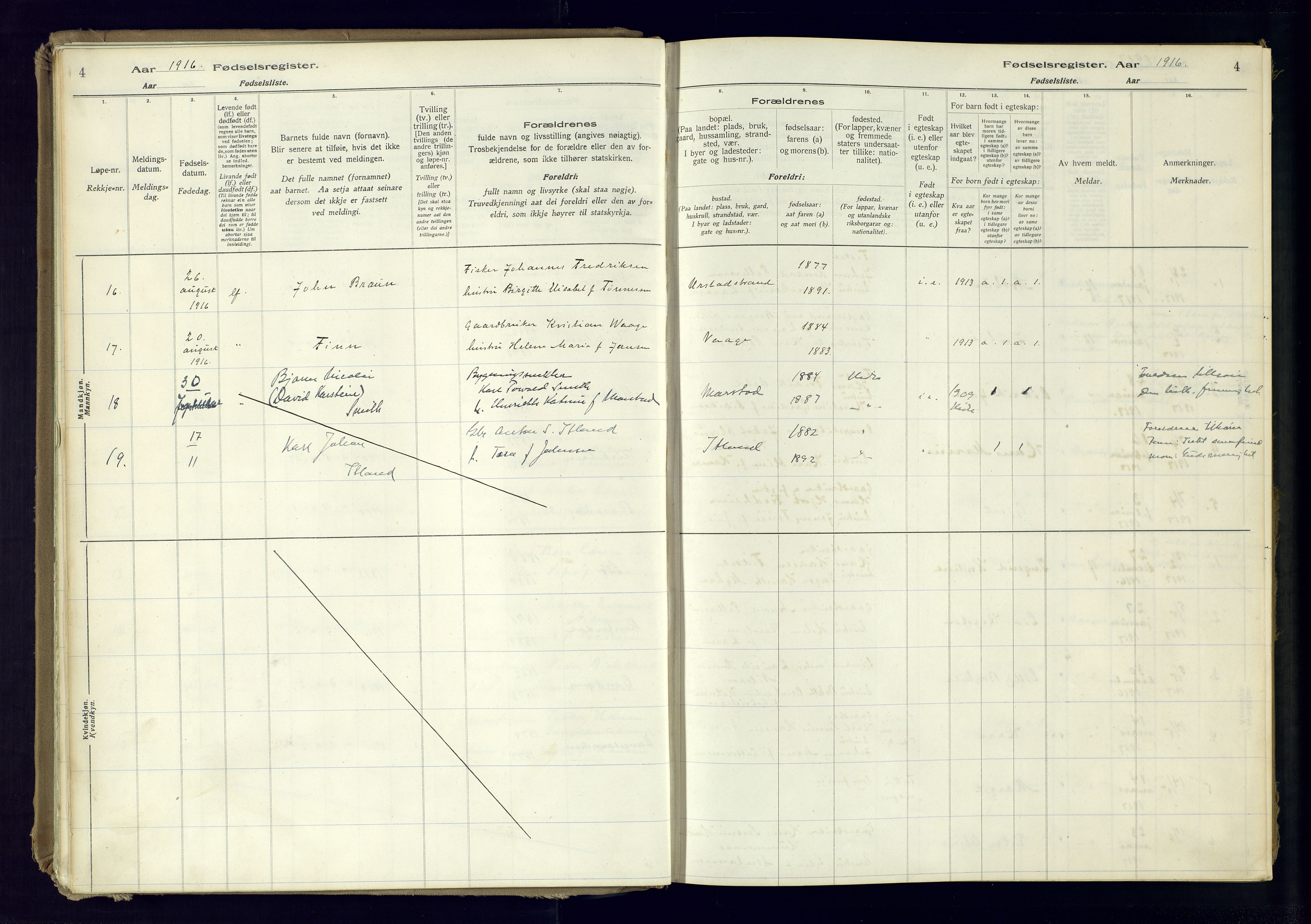 Flekkefjord sokneprestkontor, AV/SAK-1111-0012/J/Ja/L0007: Birth register no. 7, 1916-1982, p. 4