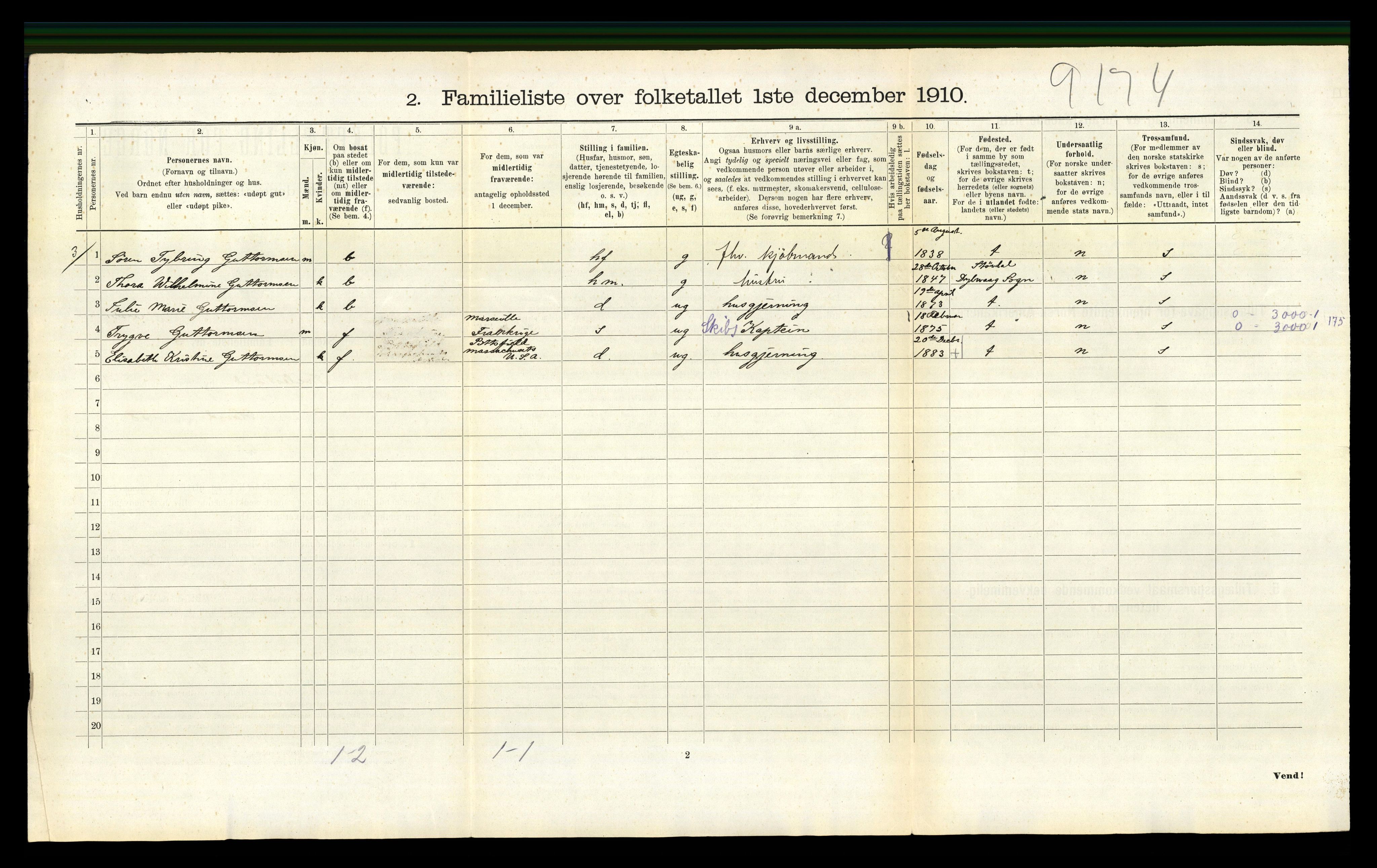 RA, 1910 census for Tvedestrand, 1910, p. 568