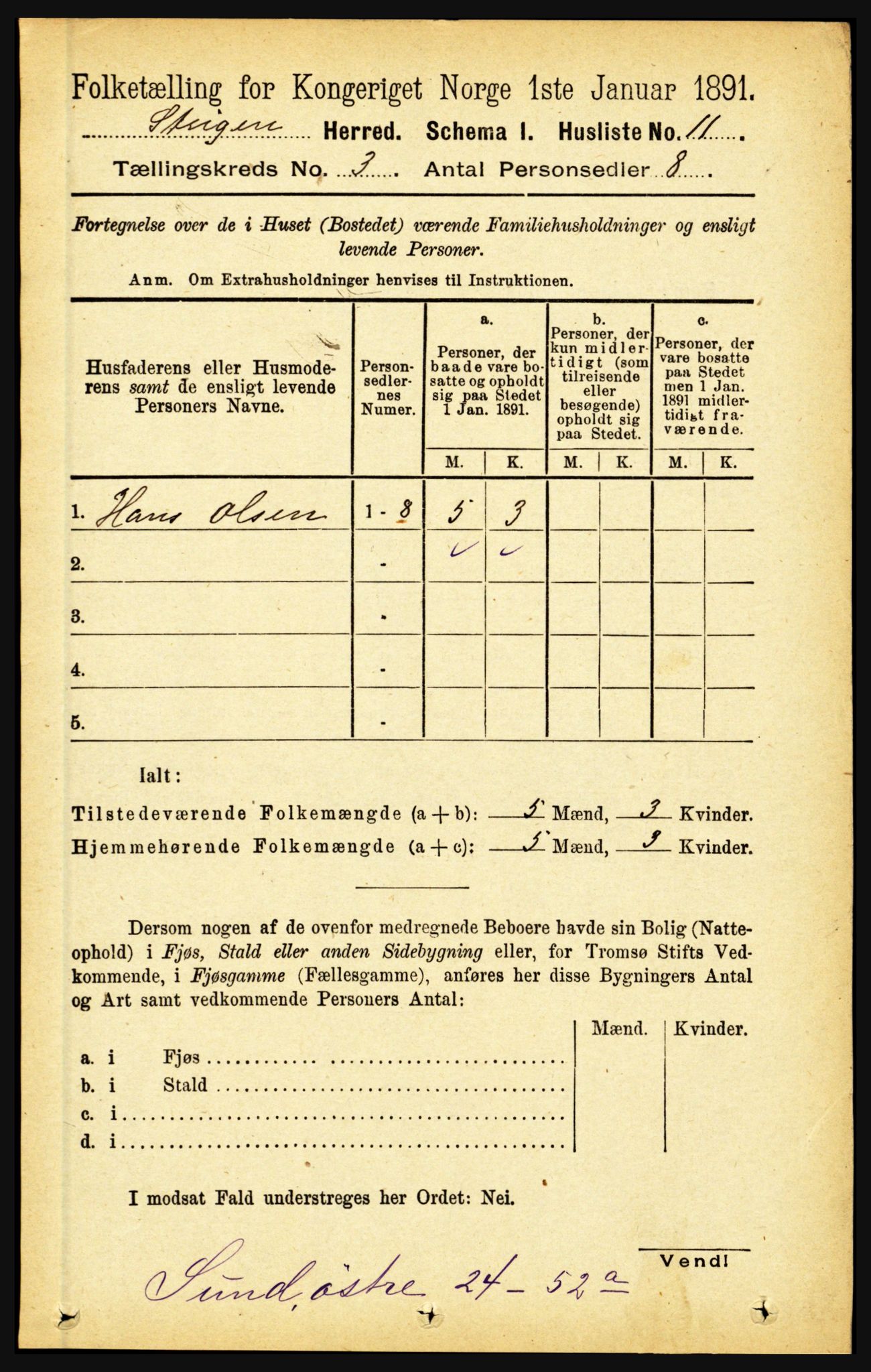 RA, 1891 census for 1848 Steigen, 1891, p. 873