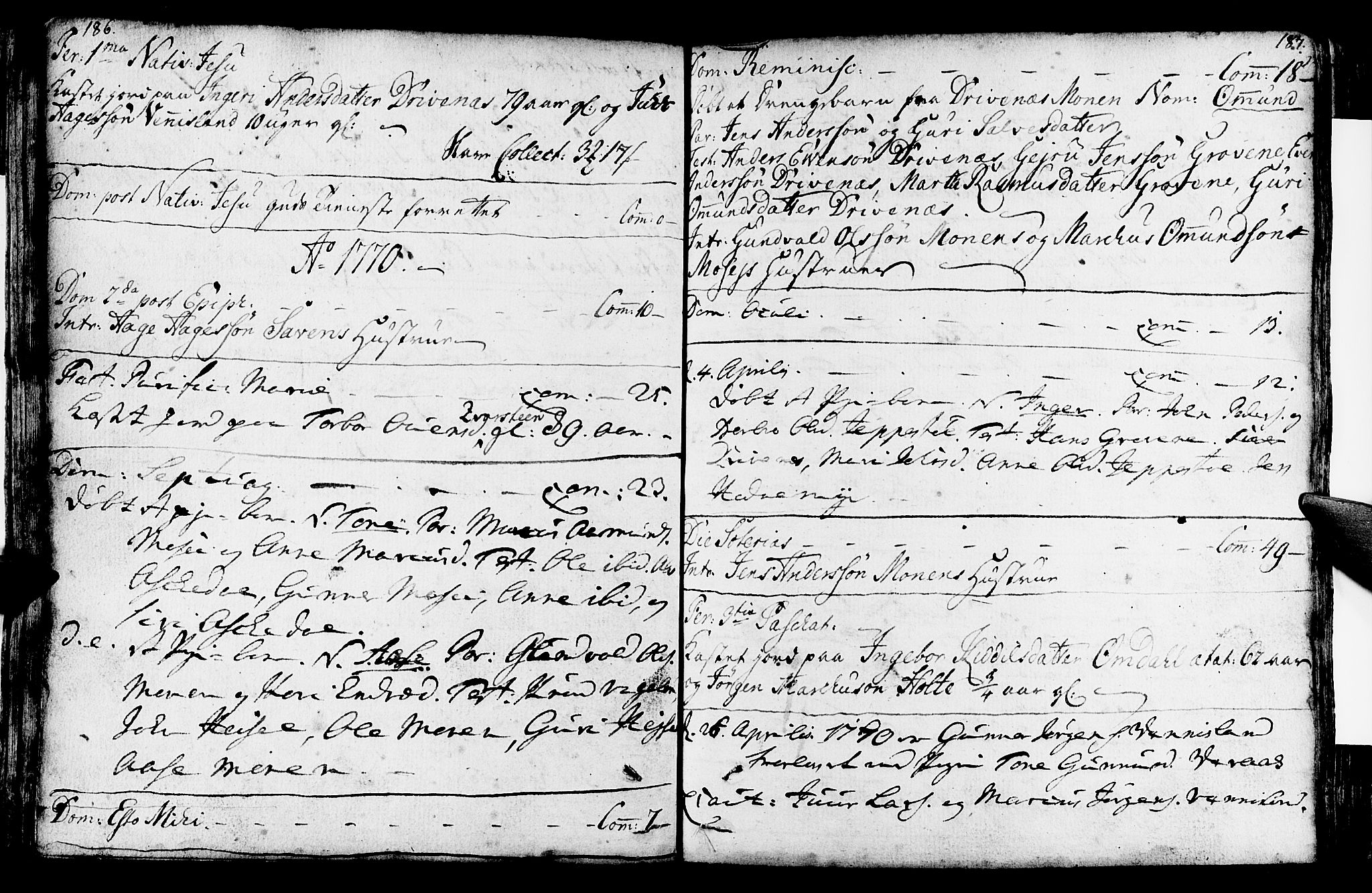 Vennesla sokneprestkontor, AV/SAK-1111-0045/Fa/Fab/L0001: Parish register (official) no. A 1, 1741-1794, p. 186-187