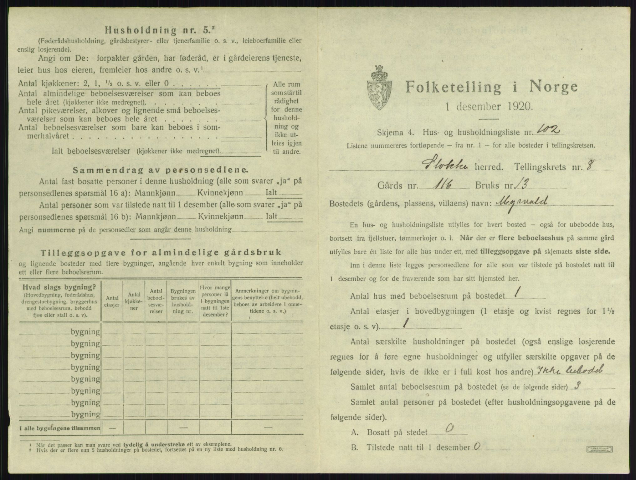 SAKO, 1920 census for Stokke, 1920, p. 1662