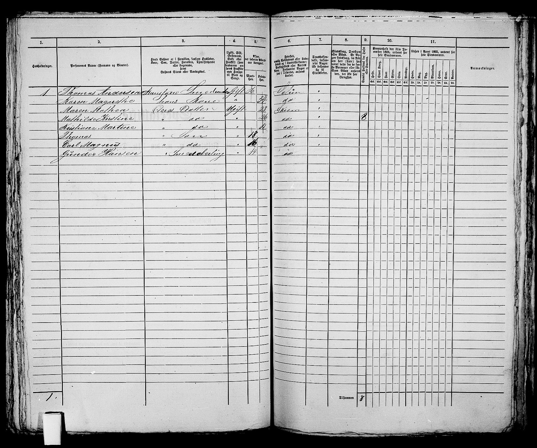 RA, 1865 census for Skien, 1865, p. 244