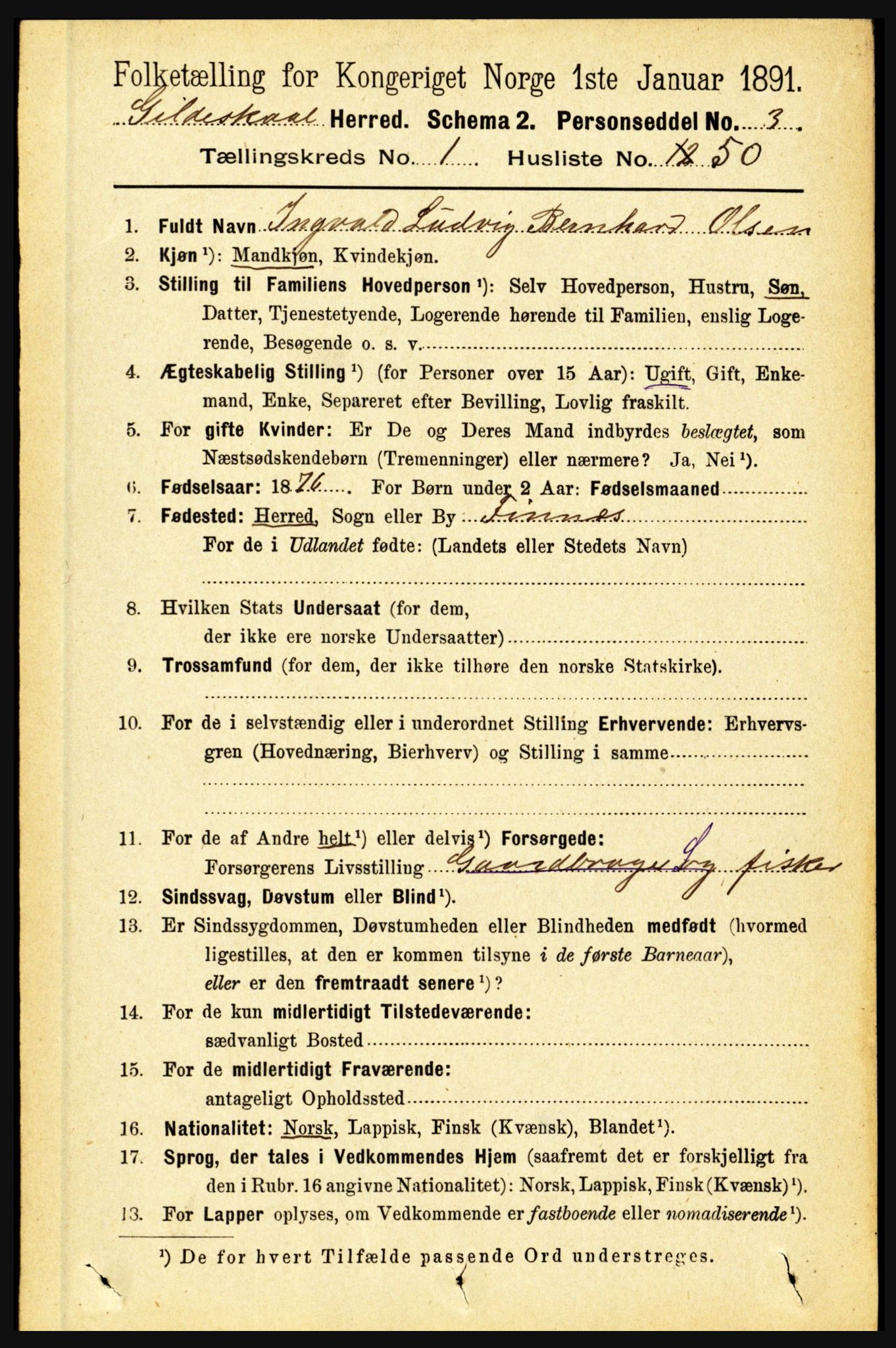 RA, 1891 census for 1838 Gildeskål, 1891, p. 431