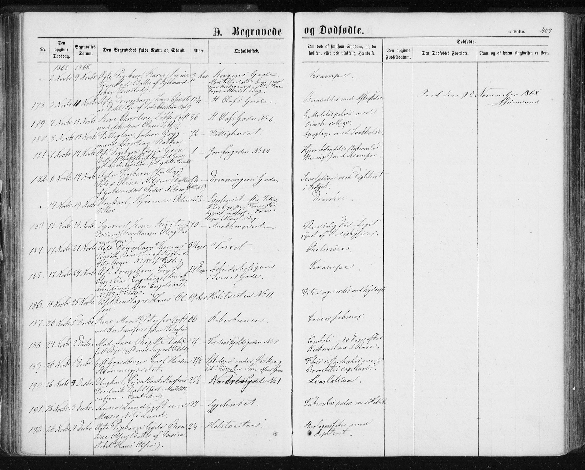 Ministerialprotokoller, klokkerbøker og fødselsregistre - Sør-Trøndelag, SAT/A-1456/601/L0055: Parish register (official) no. 601A23, 1866-1877, p. 407