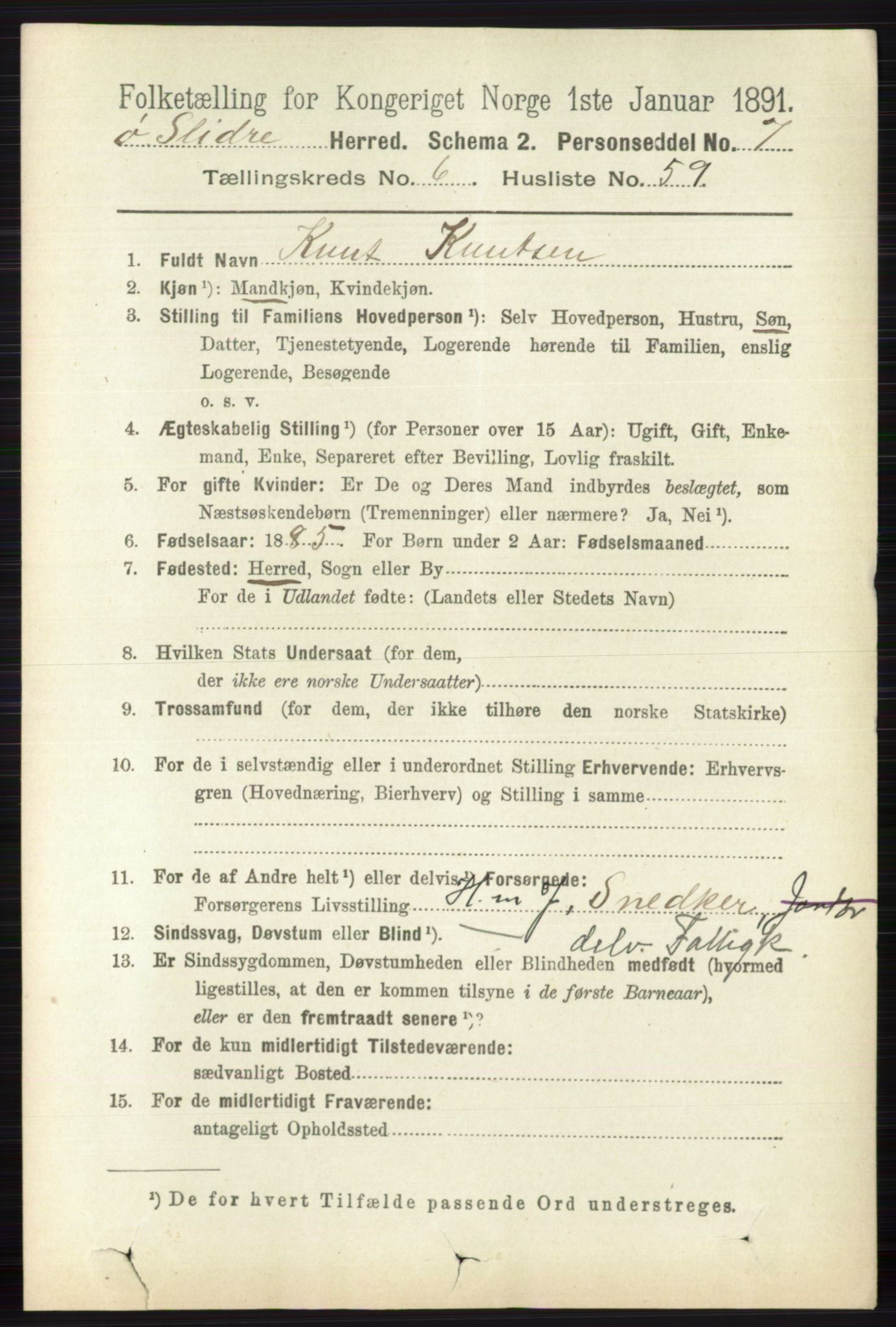 RA, 1891 census for 0544 Øystre Slidre, 1891, p. 2108