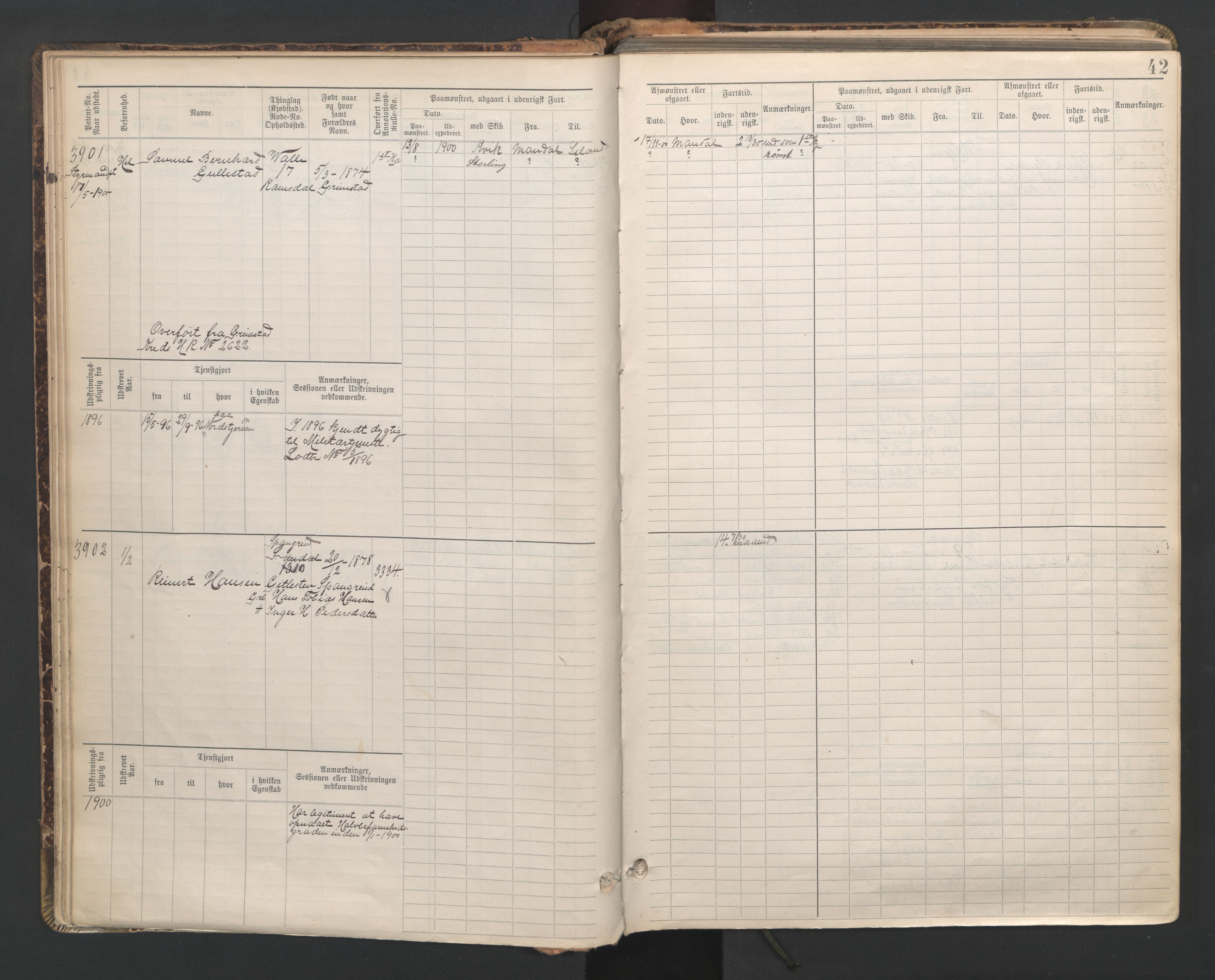 Mandal mønstringskrets, AV/SAK-2031-0016/F/Fb/L0016: Hovedrulle nr 3820-4582, Y-25, 1898-1948, p. 43