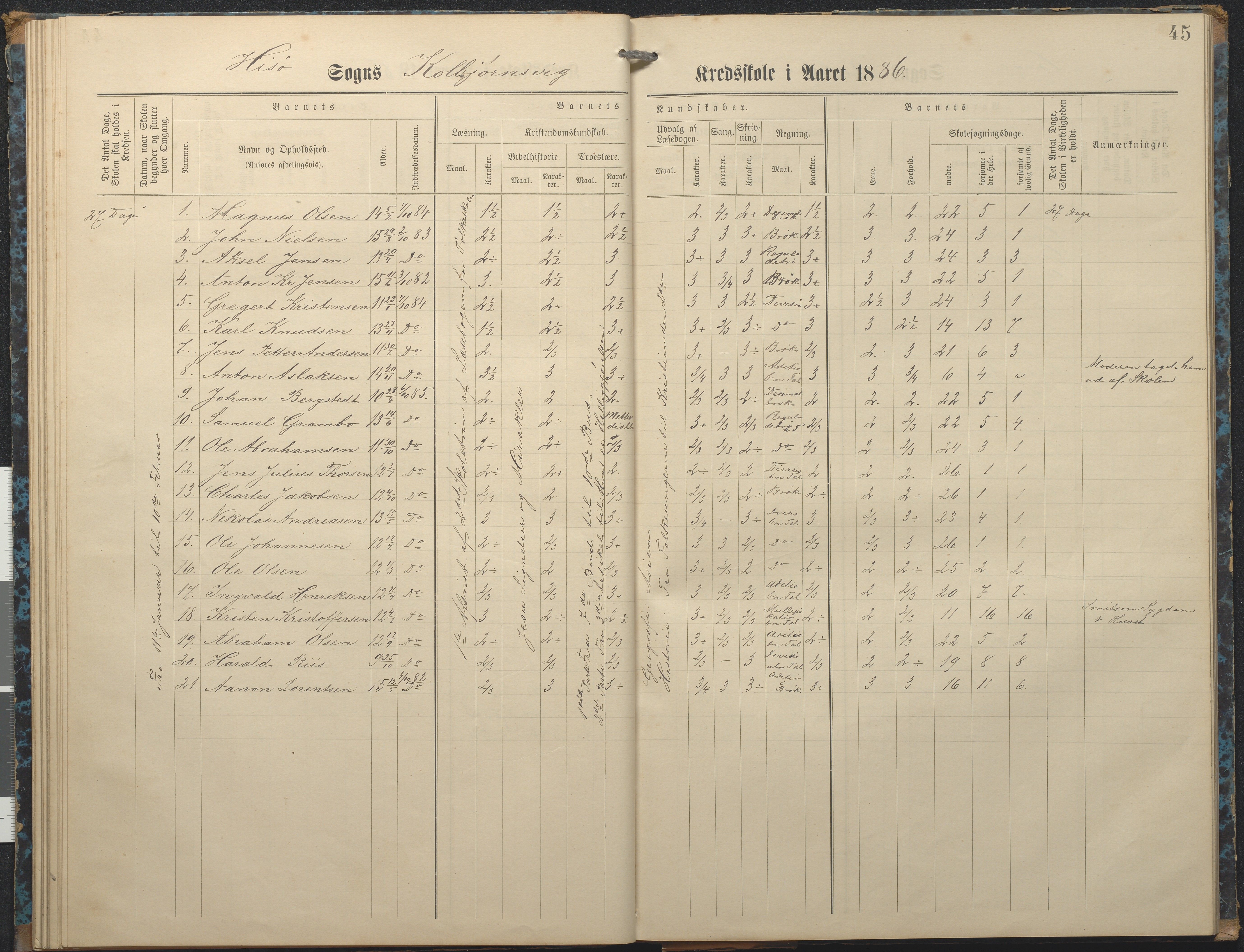 Hisøy kommune frem til 1991, AAKS/KA0922-PK/32/L0007: Skoleprotokoll, 1875-1891, p. 45