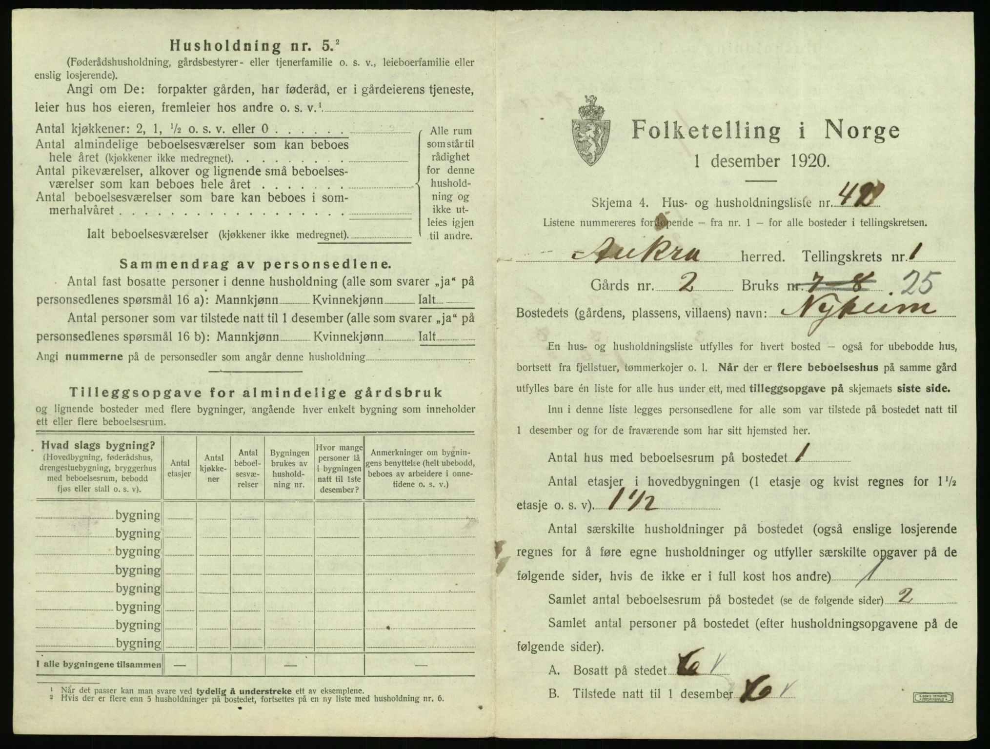 SAT, 1920 census for Aukra, 1920, p. 147