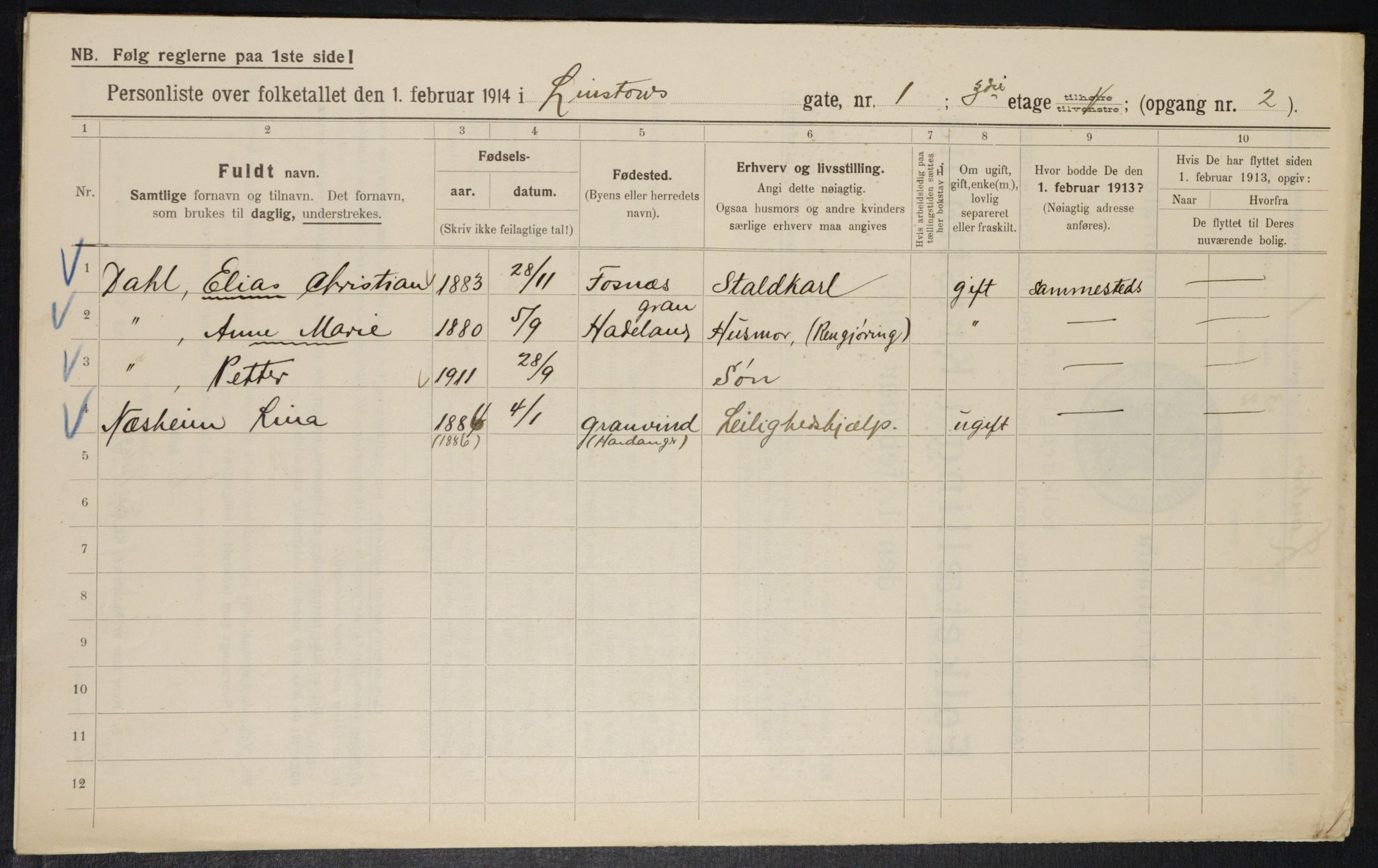 OBA, Municipal Census 1914 for Kristiania, 1914, p. 57624