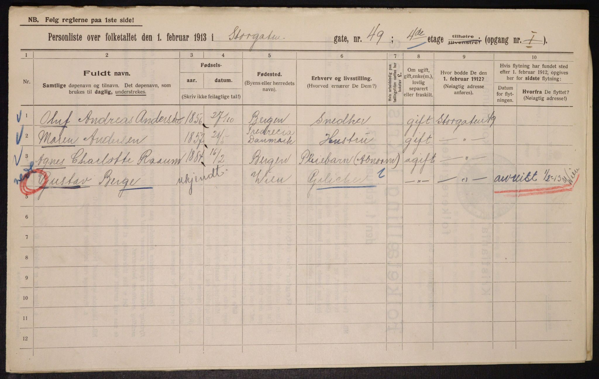 OBA, Municipal Census 1913 for Kristiania, 1913, p. 103581