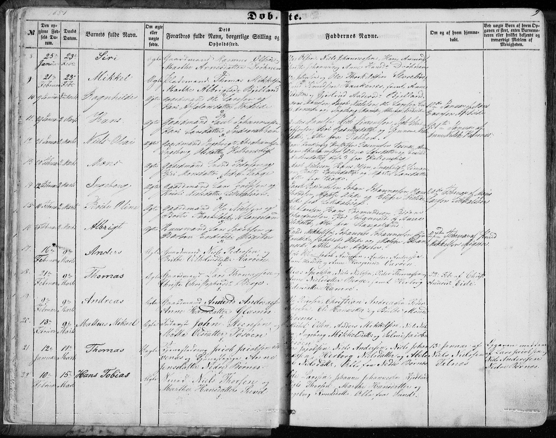Sund sokneprestembete, SAB/A-99930: Parish register (official) no. A 14, 1850-1866, p. 9