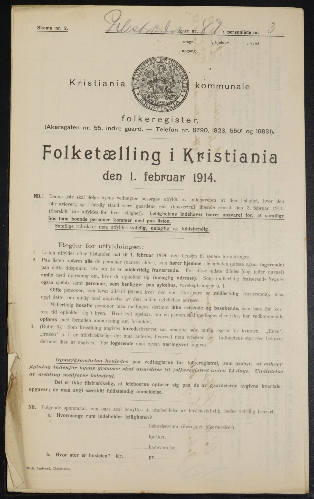 OBA, Municipal Census 1914 for Kristiania, 1914, p. 80260
