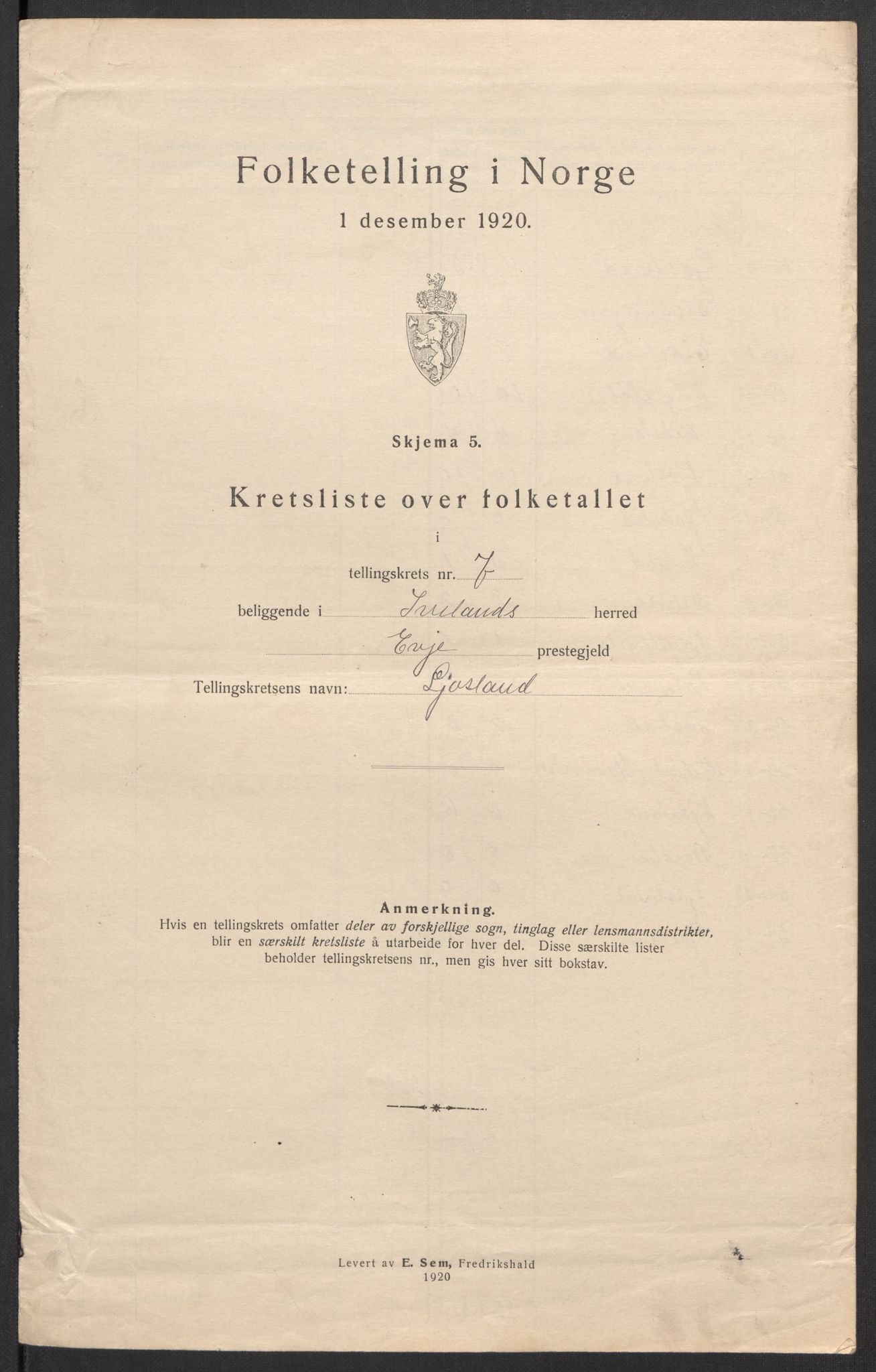 SAK, 1920 census for Iveland, 1920, p. 27