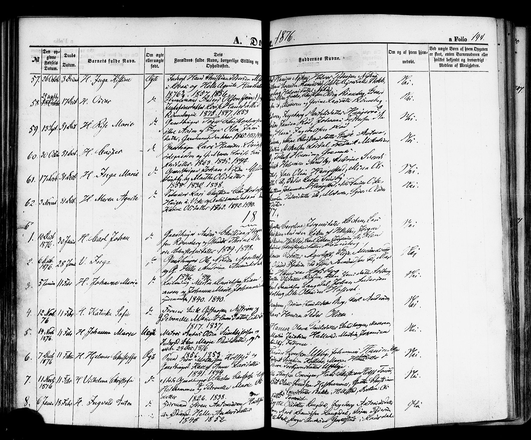 Hof kirkebøker, SAKO/A-64/F/Fa/L0006: Parish register (official) no. I 6, 1851-1877, p. 194