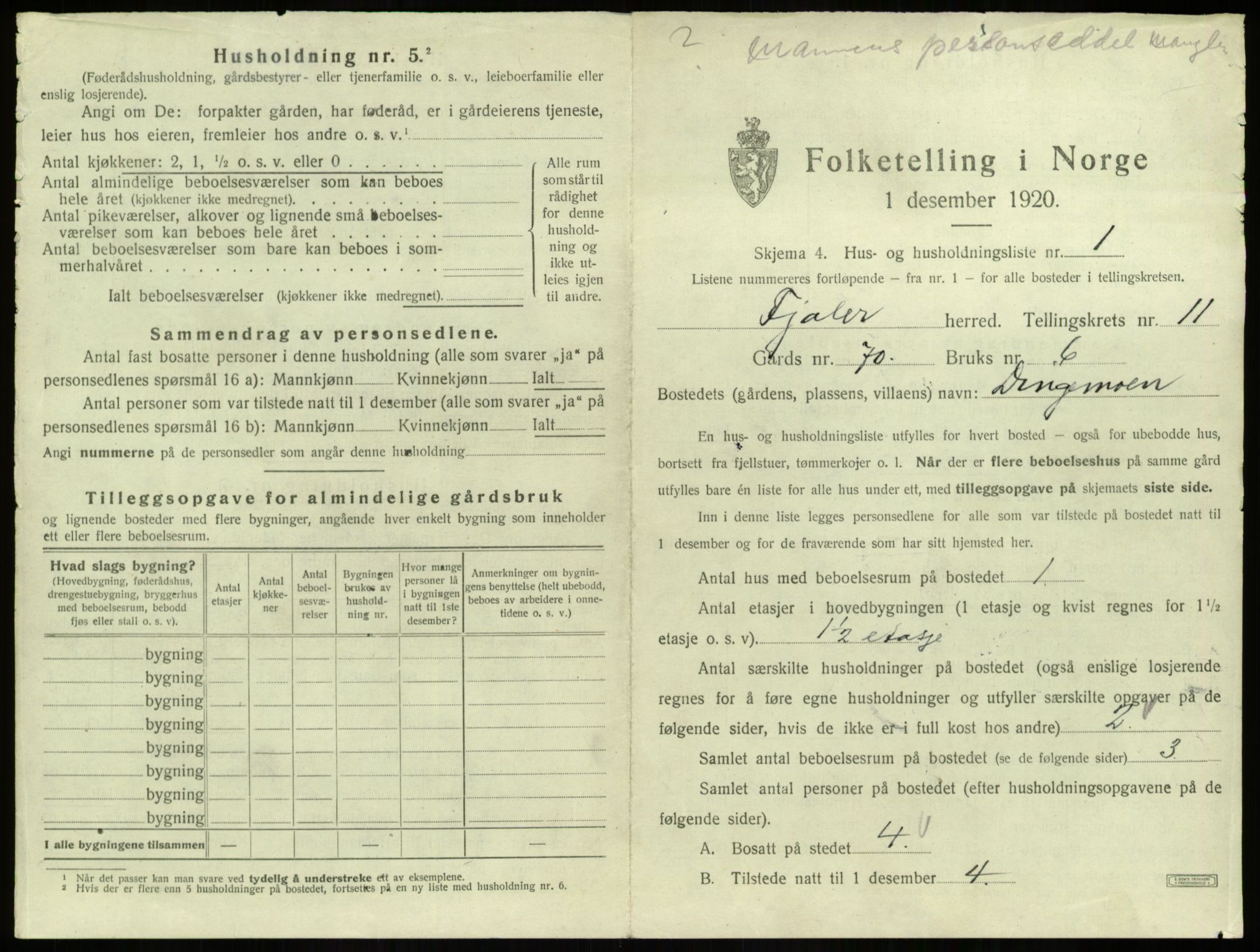 SAB, 1920 census for Fjaler, 1920, p. 896