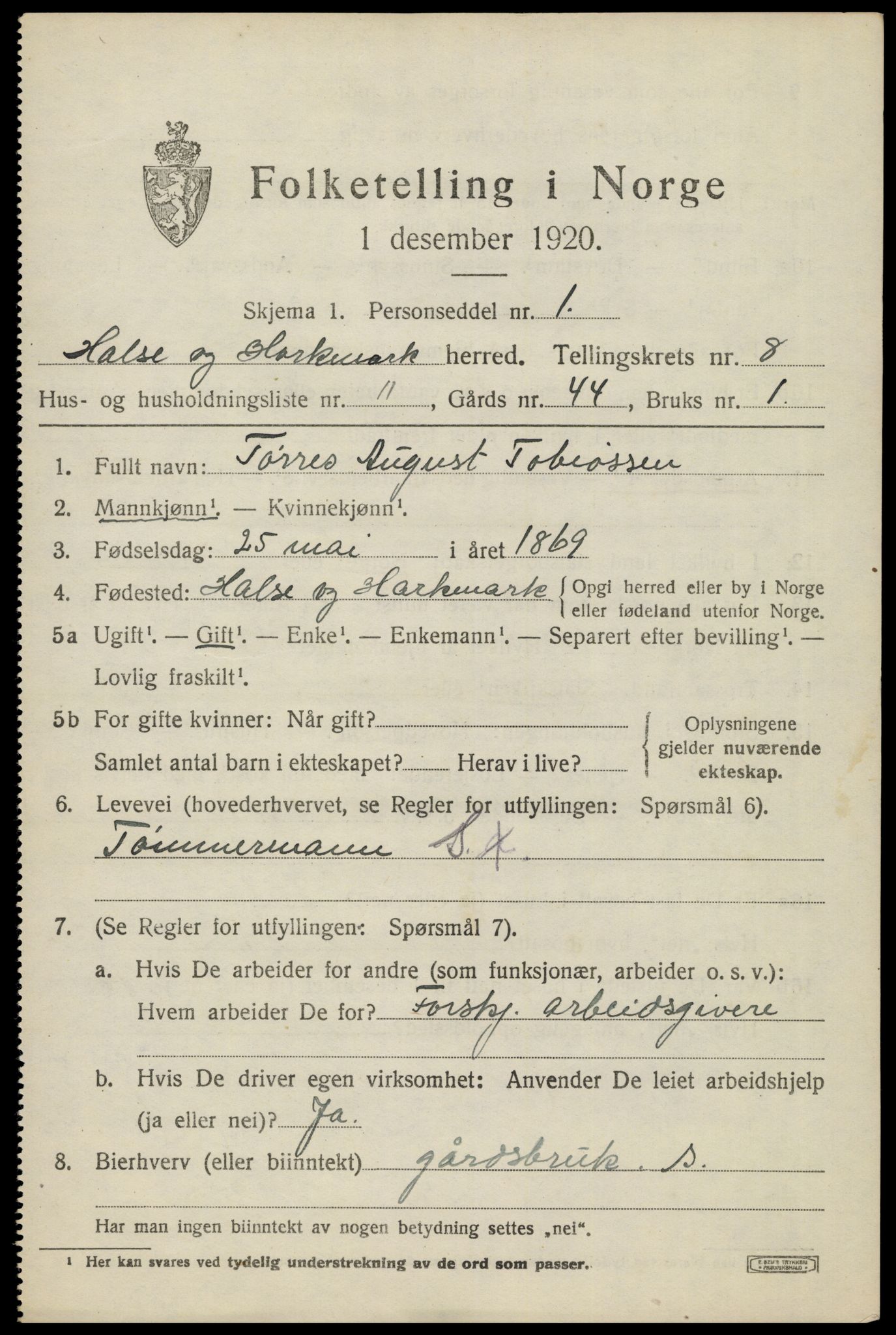 SAK, 1920 census for Halse og Harkmark, 1920, p. 4419