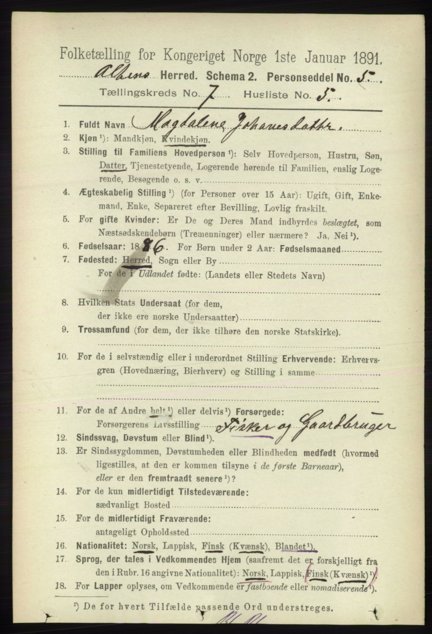 RA, 1891 census for 2012 Alta, 1891, p. 2132