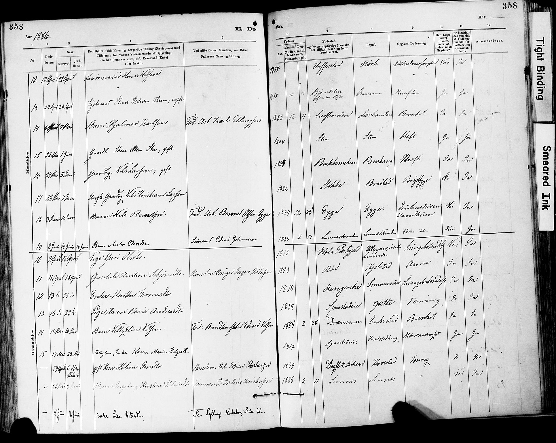 Lier kirkebøker, AV/SAKO-A-230/F/Fa/L0015: Parish register (official) no. I 15, 1883-1894, p. 358