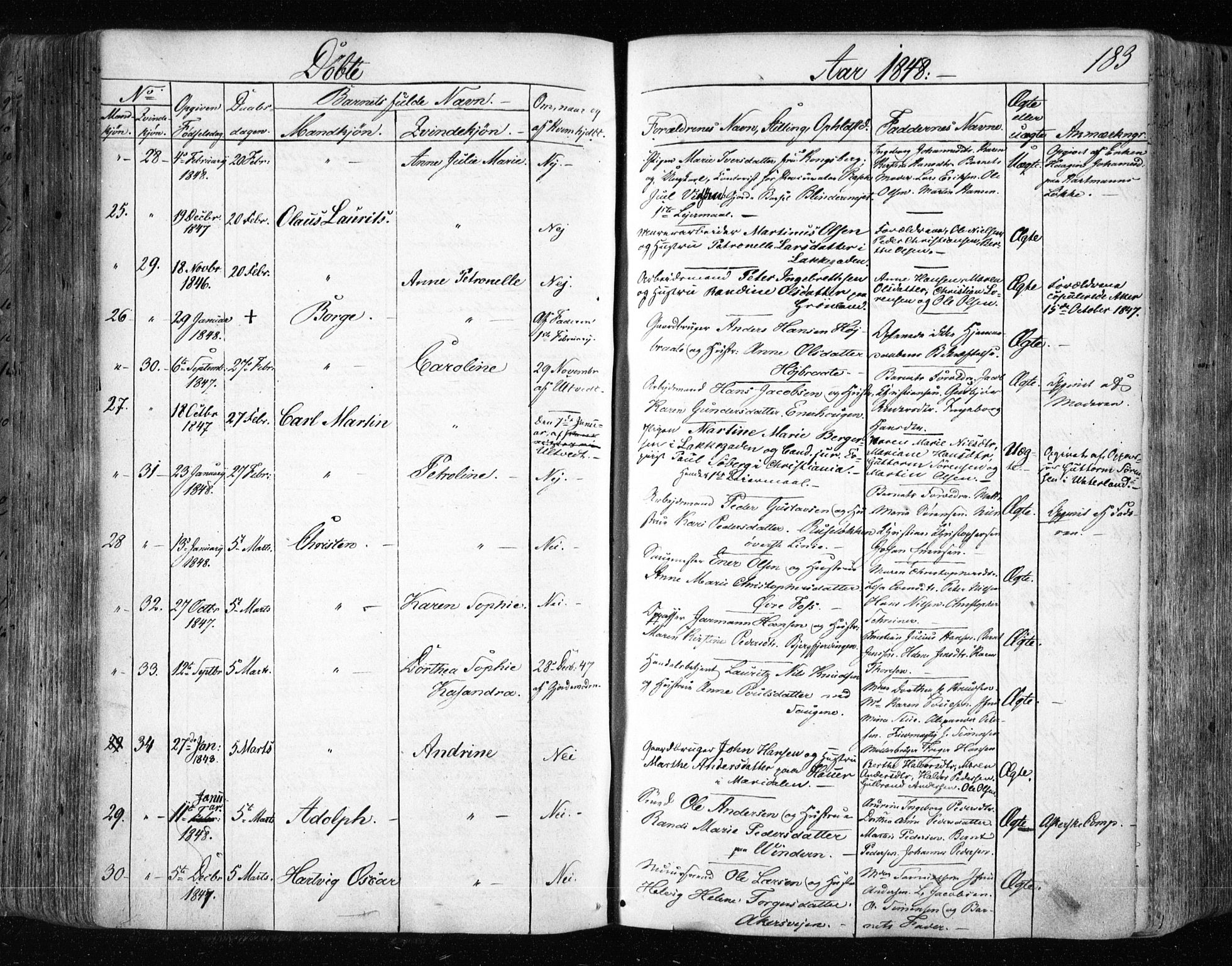 Aker prestekontor kirkebøker, SAO/A-10861/F/L0019: Parish register (official) no. 19, 1842-1852, p. 183
