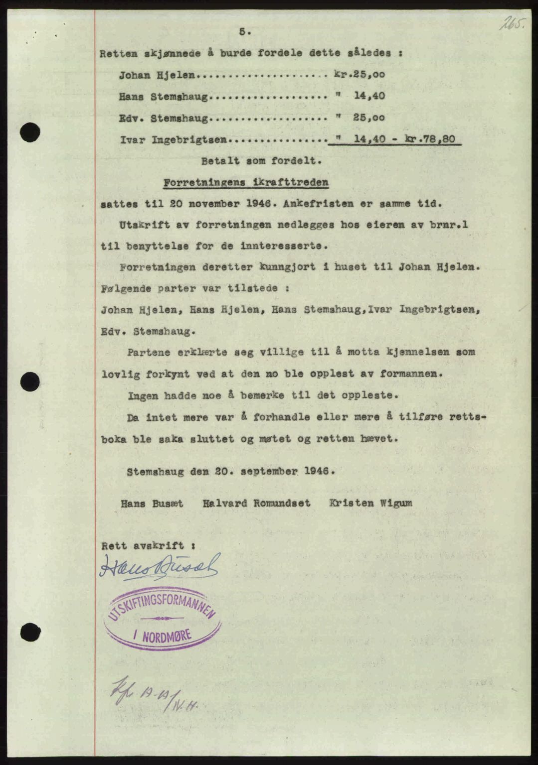 Nordmøre sorenskriveri, AV/SAT-A-4132/1/2/2Ca: Mortgage book no. A104, 1947-1947, Diary no: : 440/1947