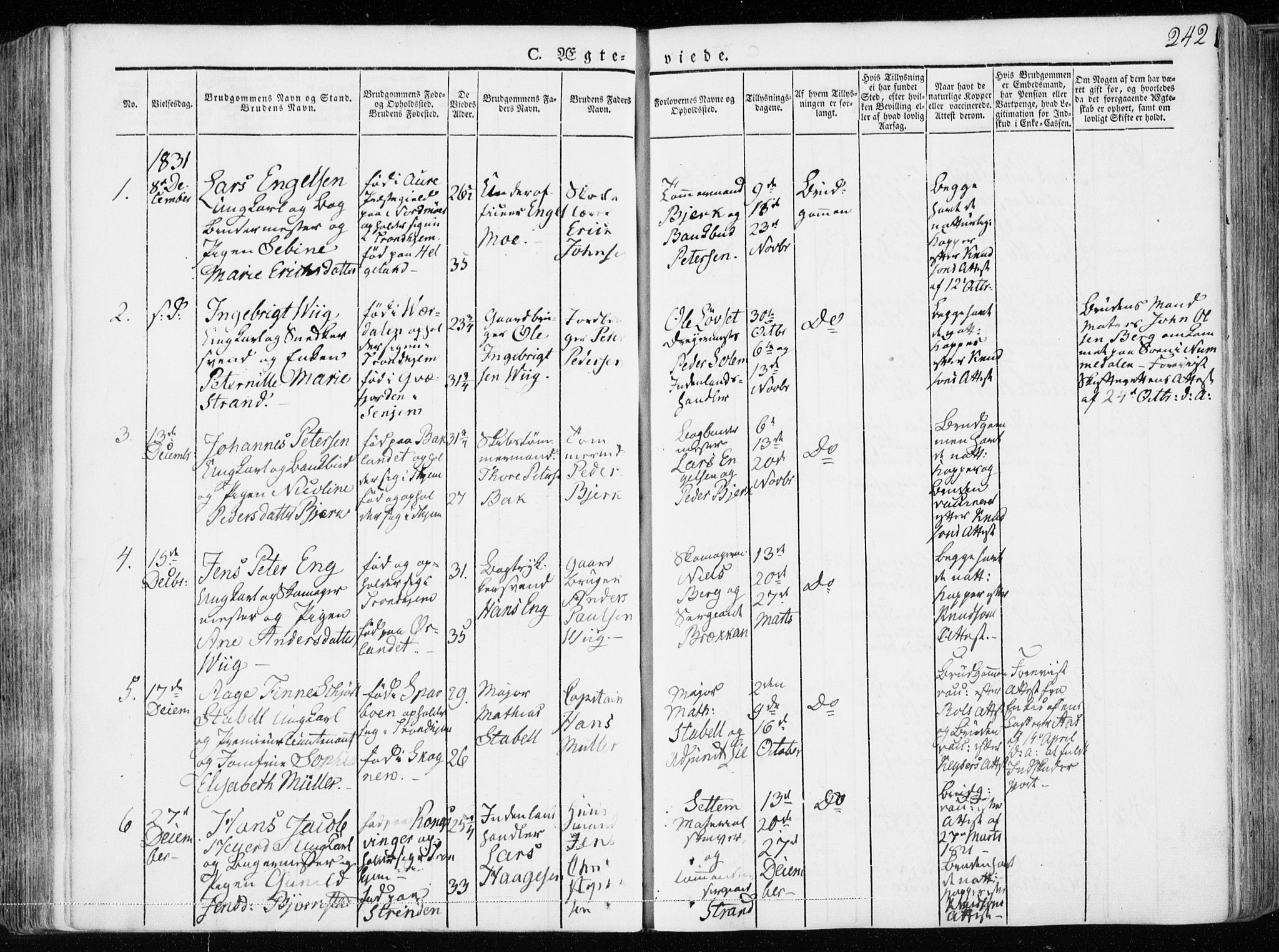 Ministerialprotokoller, klokkerbøker og fødselsregistre - Sør-Trøndelag, SAT/A-1456/601/L0047: Parish register (official) no. 601A15, 1831-1839, p. 242