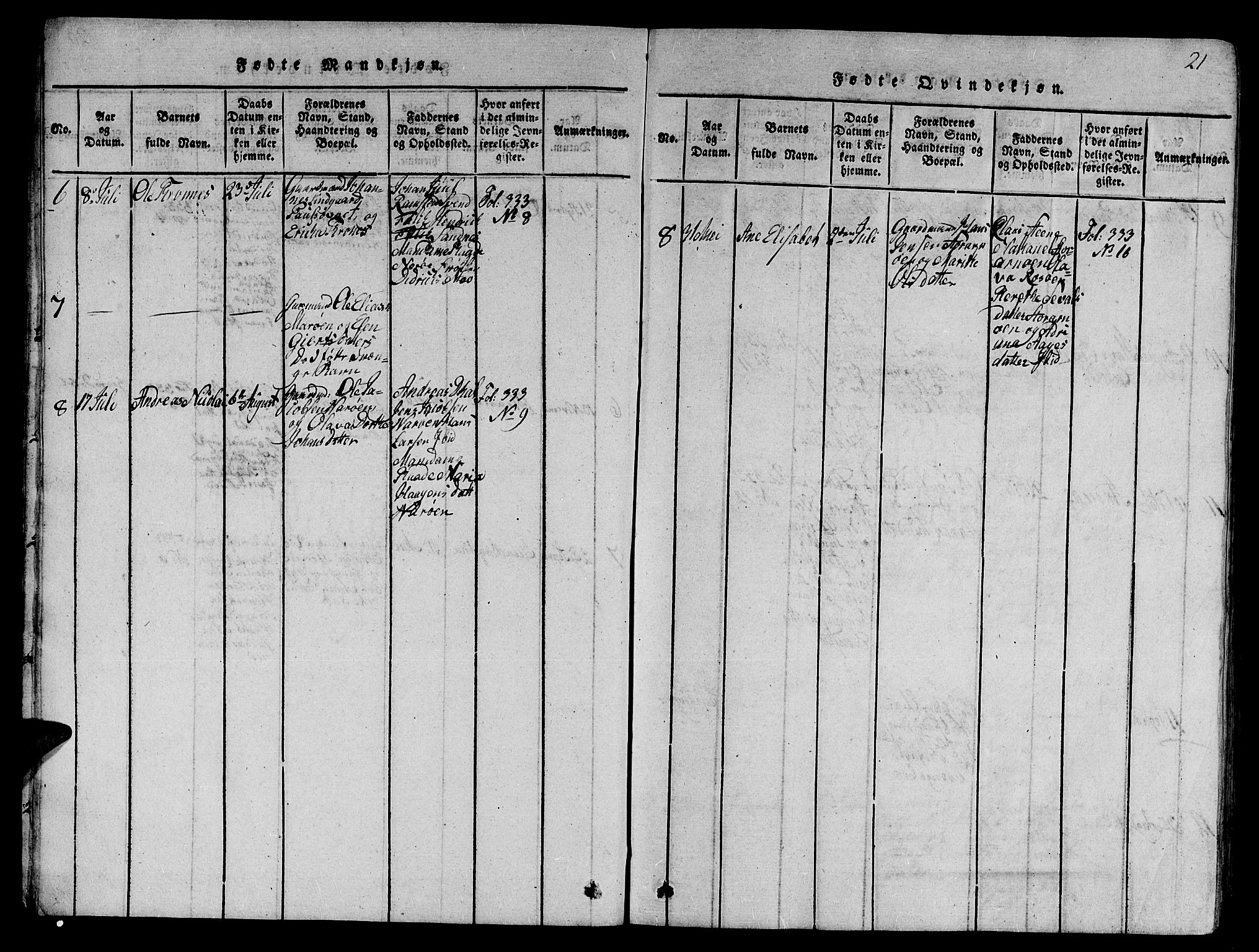 Ministerialprotokoller, klokkerbøker og fødselsregistre - Nord-Trøndelag, AV/SAT-A-1458/784/L0679: Parish register (copy) no. 784C01 /1, 1816-1822, p. 21