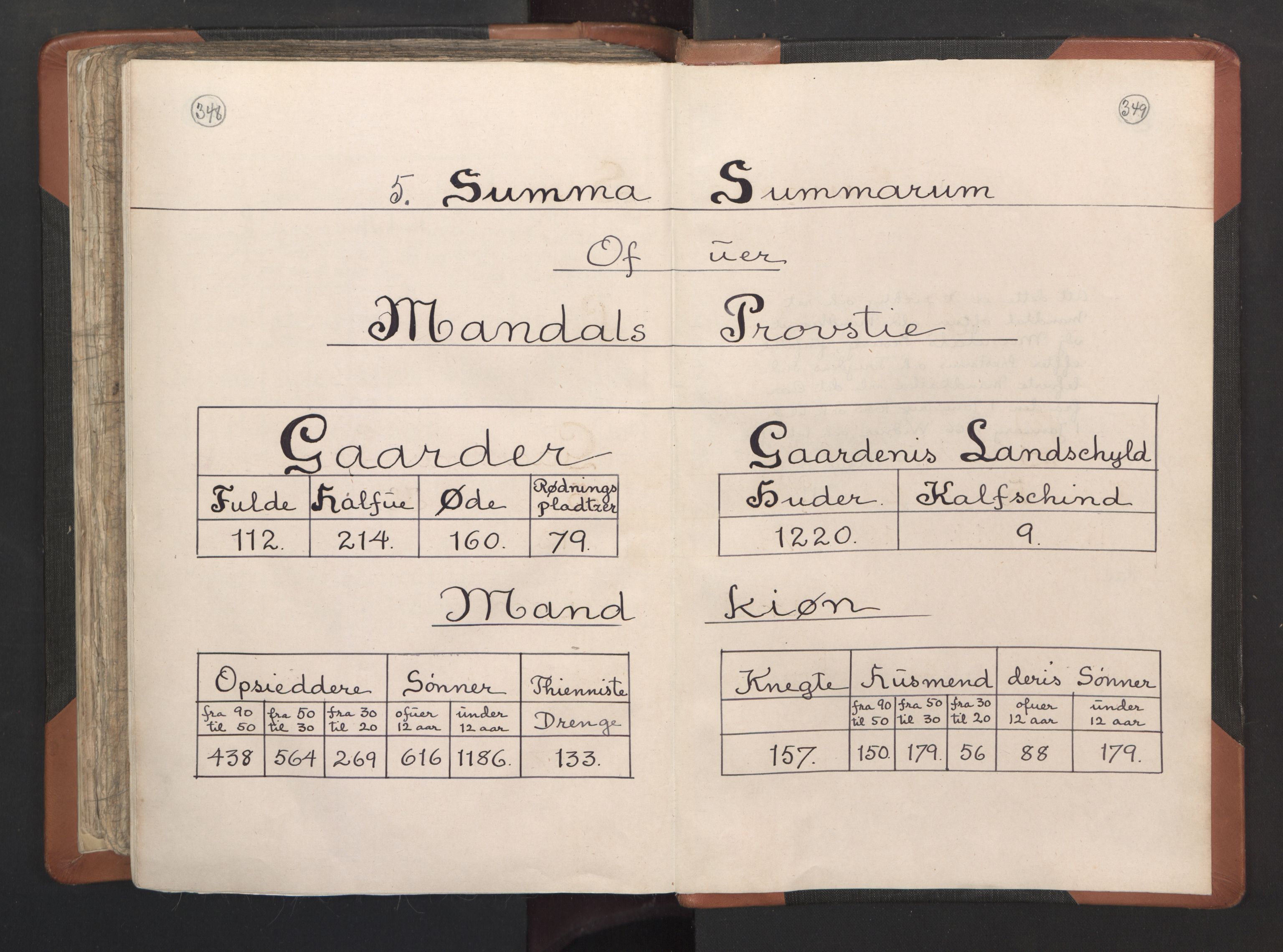 RA, Vicar's Census 1664-1666, no. 15: Mandal deanery, 1664-1666, p. 348-349