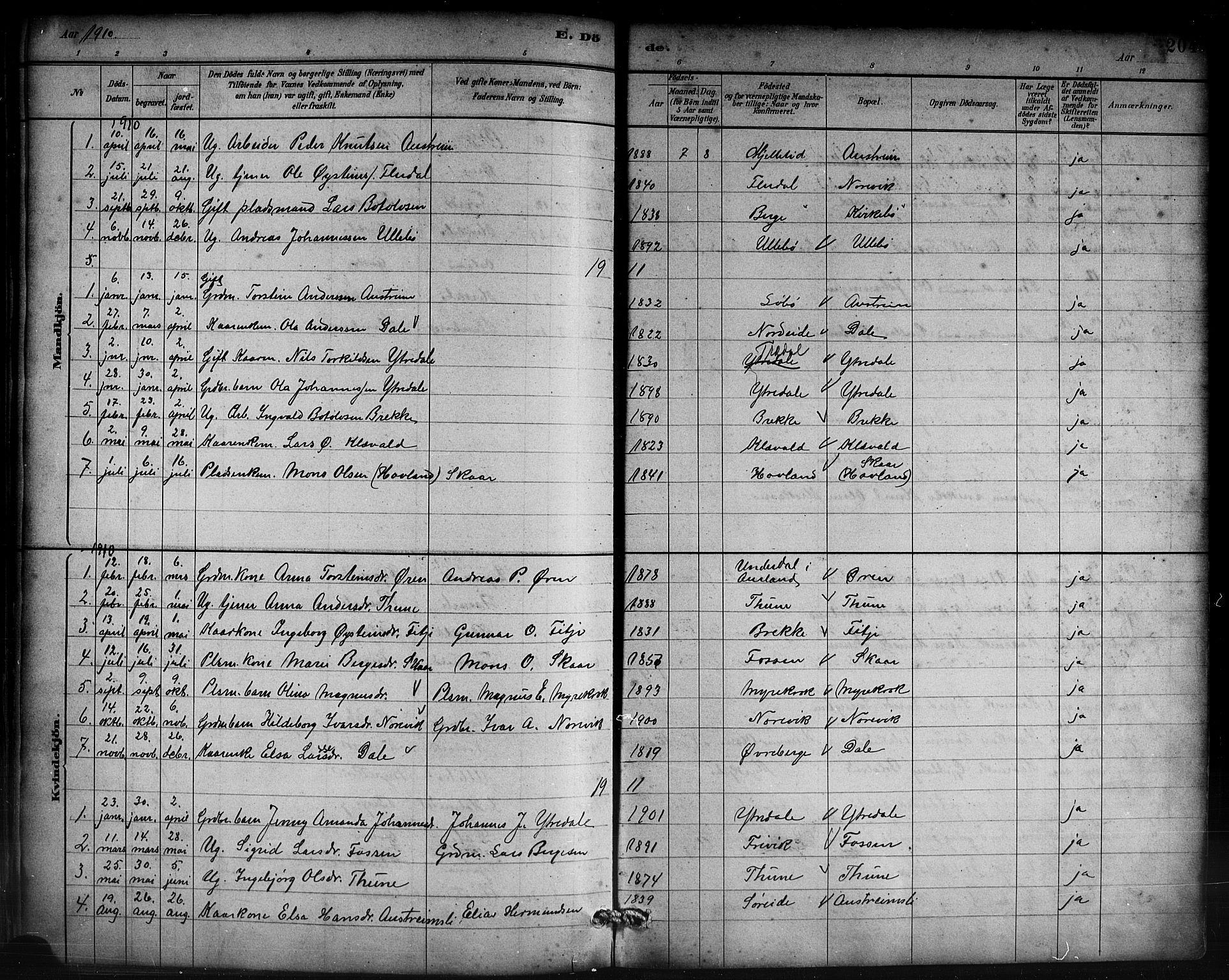 Lavik sokneprestembete, SAB/A-80901: Parish register (copy) no. B 3, 1882-1913, p. 204