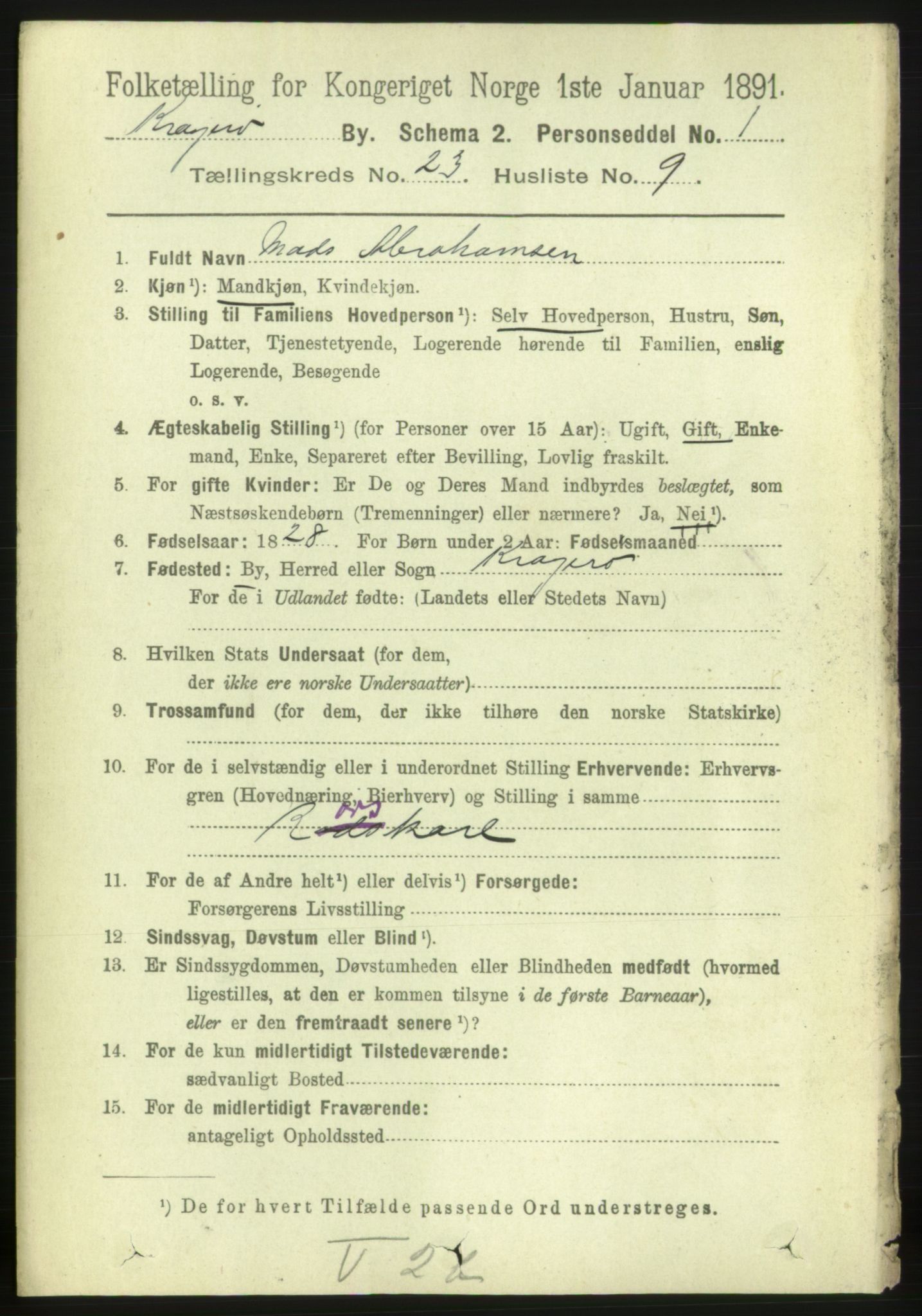 RA, 1891 census for 0801 Kragerø, 1891, p. 4987