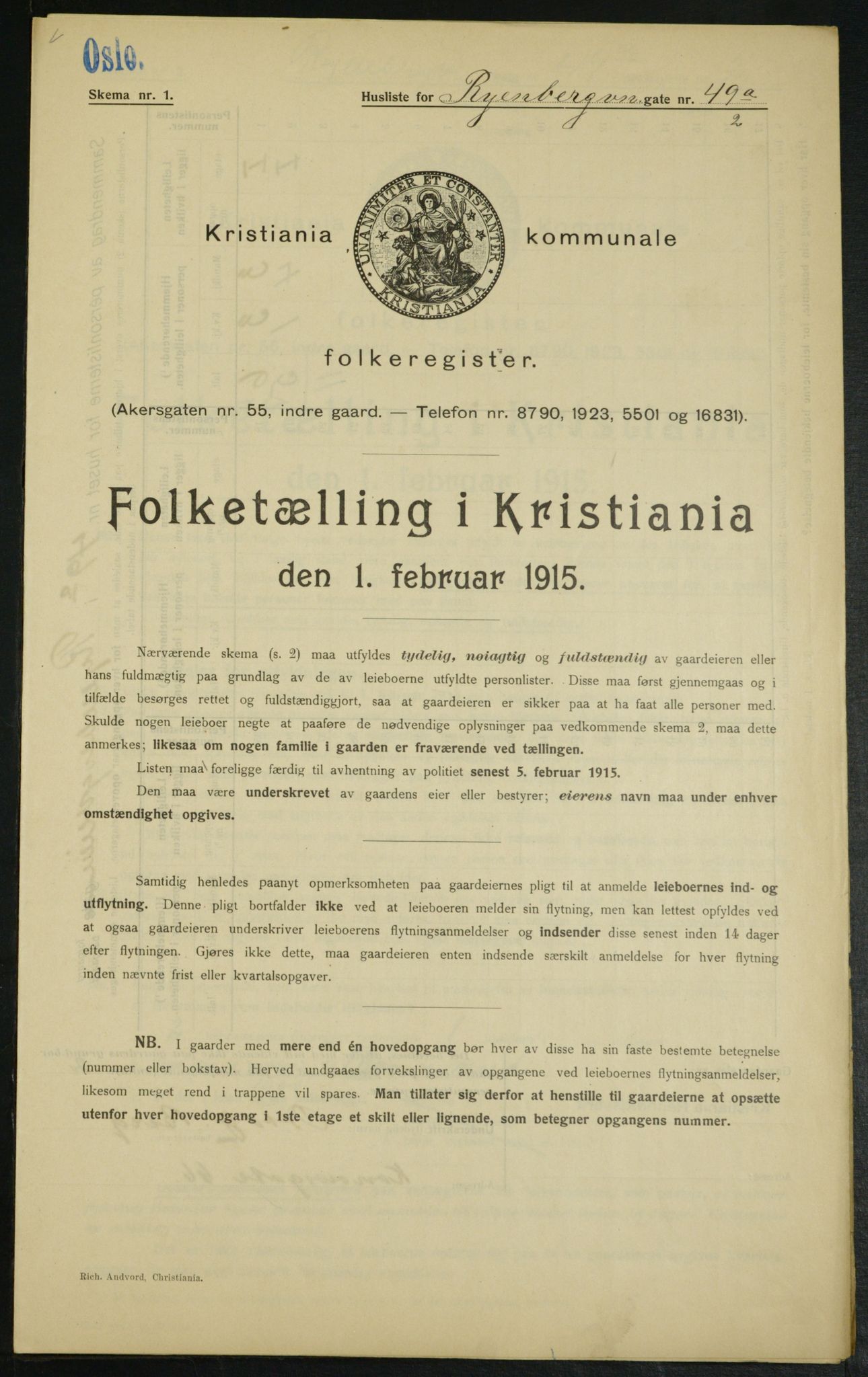 OBA, Municipal Census 1915 for Kristiania, 1915, p. 85531