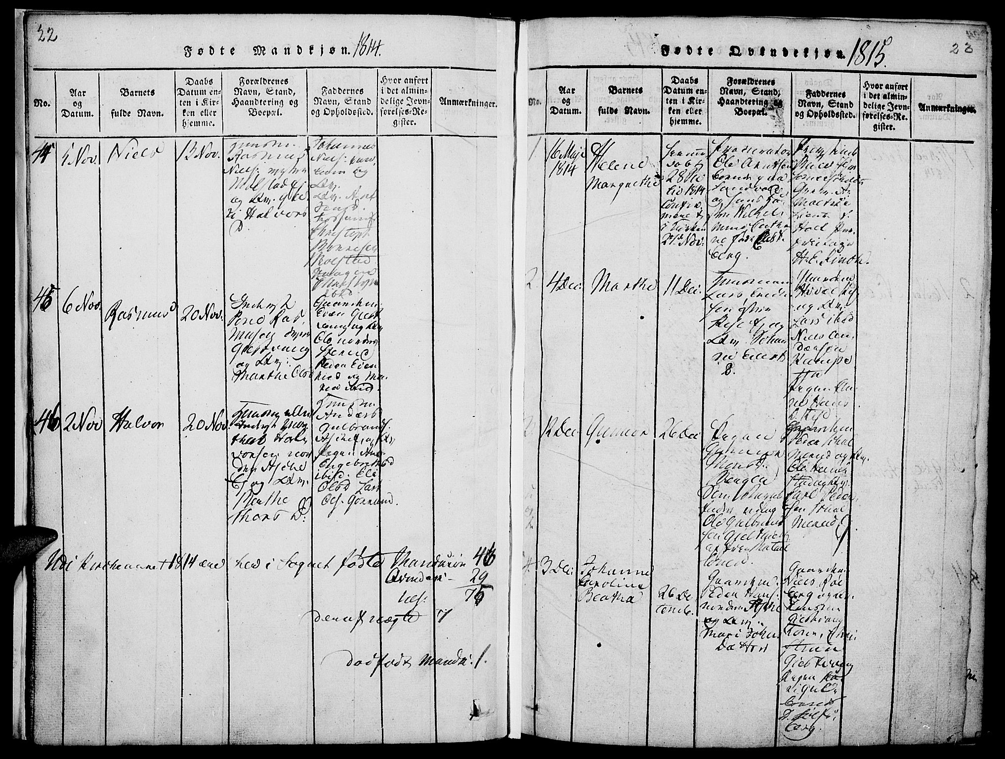Nes prestekontor, Hedmark, AV/SAH-PREST-020/K/Ka/L0002: Parish register (official) no. 2, 1813-1827, p. 22-23