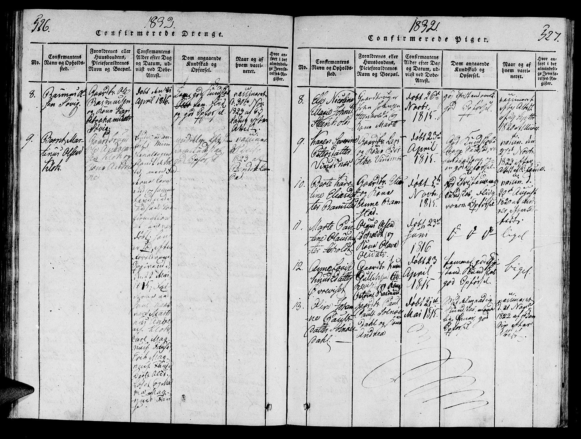 Ministerialprotokoller, klokkerbøker og fødselsregistre - Møre og Romsdal, SAT/A-1454/522/L0310: Parish register (official) no. 522A05, 1816-1832, p. 526-527