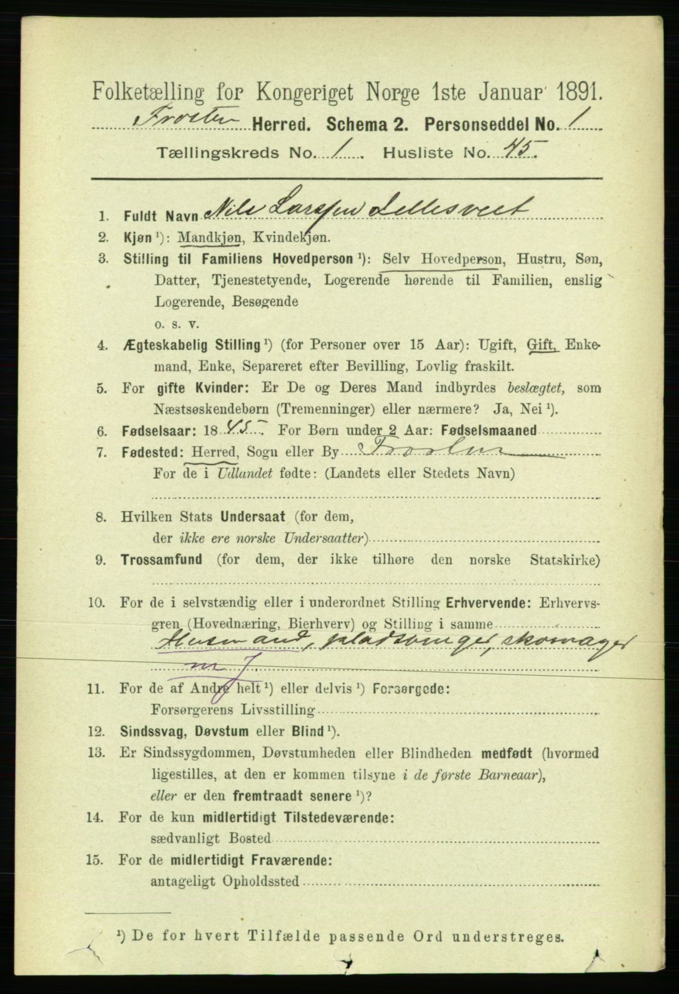 RA, 1891 census for 1717 Frosta, 1891, p. 451