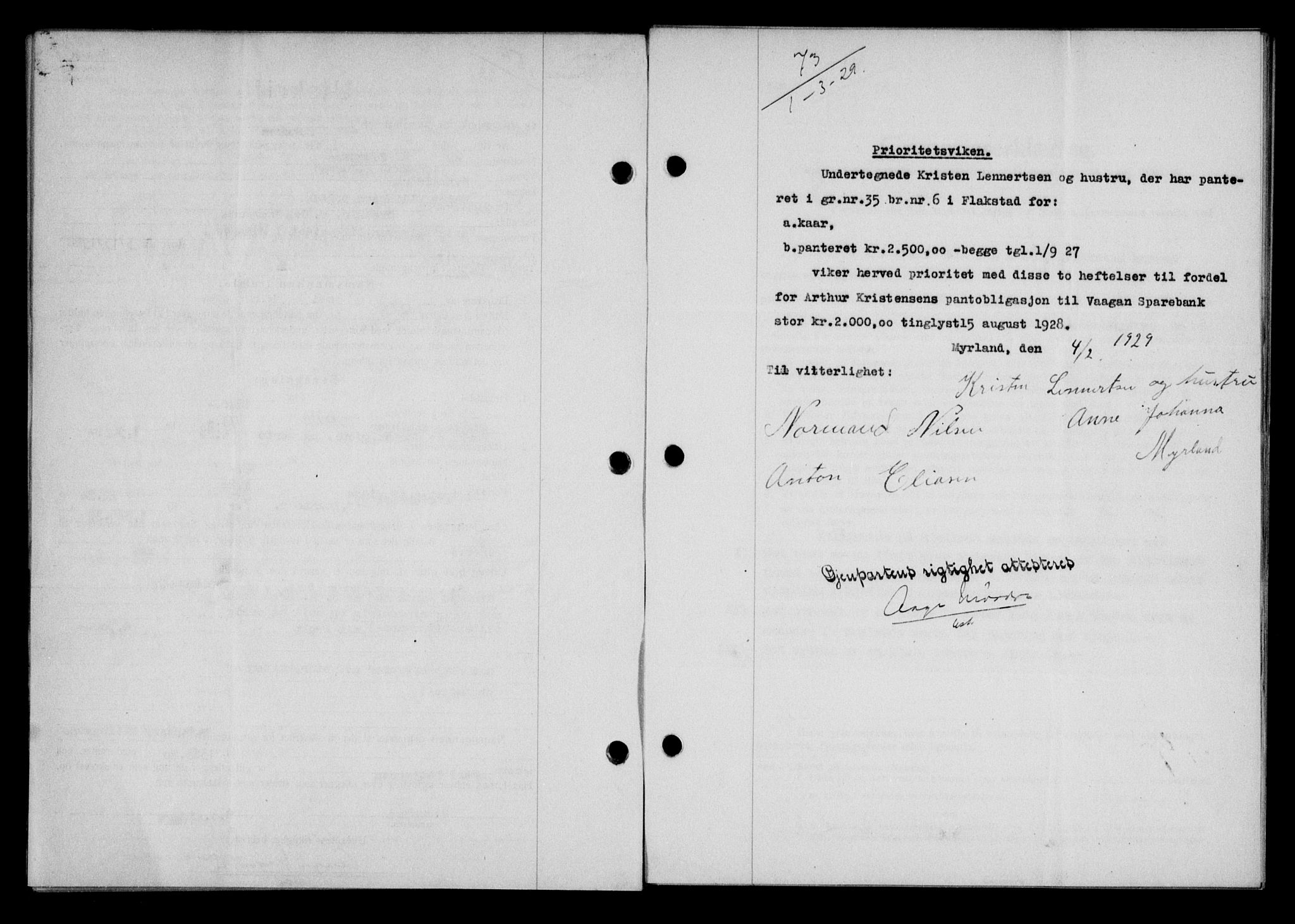 Lofoten sorenskriveri, SAT/A-0017/1/2/2C/L0019b: Mortgage book no. 19b, 1929-1929, Deed date: 01.03.1929