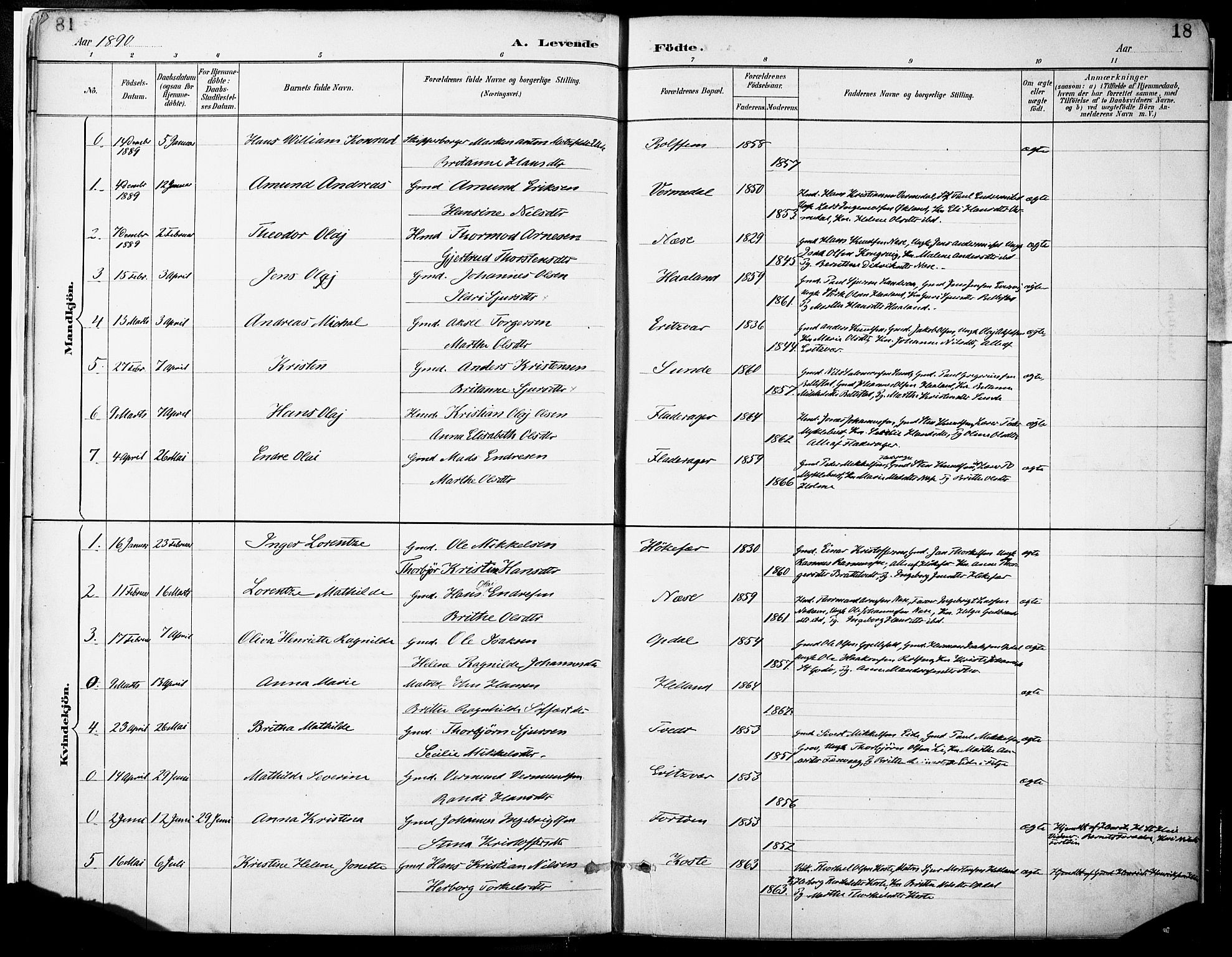 Tysnes sokneprestembete, AV/SAB-A-78601/H/Haa: Parish register (official) no. D 1, 1887-1904, p. 18