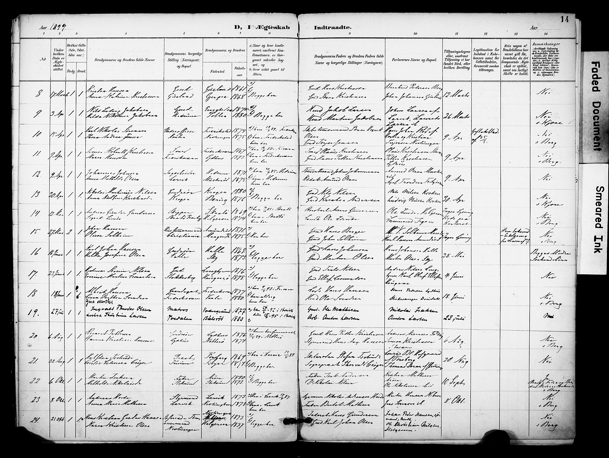 Brunlanes kirkebøker, SAKO/A-342/F/Fc/L0002: Parish register (official) no. III 2, 1895-1899, p. 14